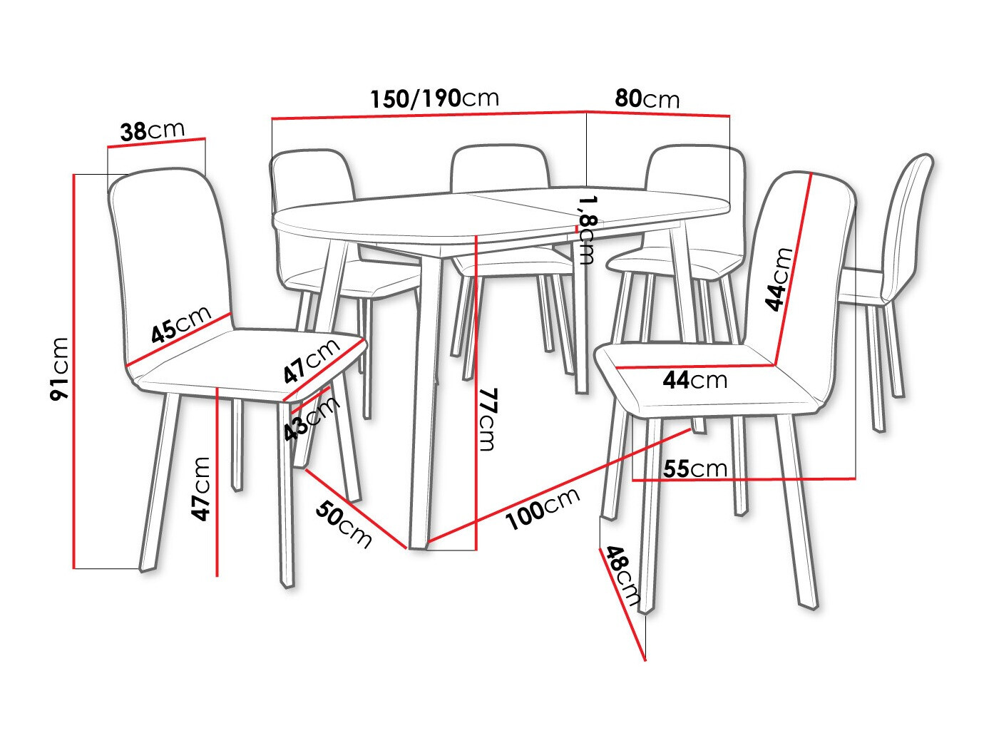 Обеденный гарнитур Edmond 121 (Серый мрамор + Чёрный)