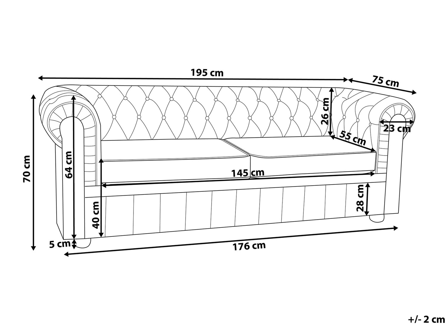 Chesterfield dīvāns Berwyn 832 (Tumši brūns)