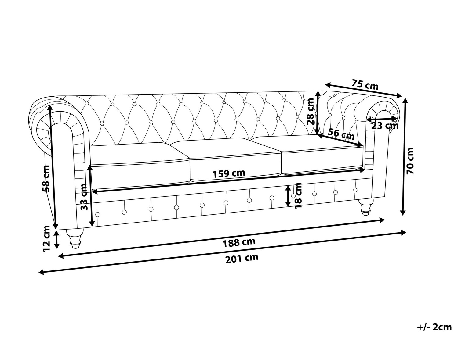 Chesterfield dīvāns Cirdoro 101 (Sarkans)