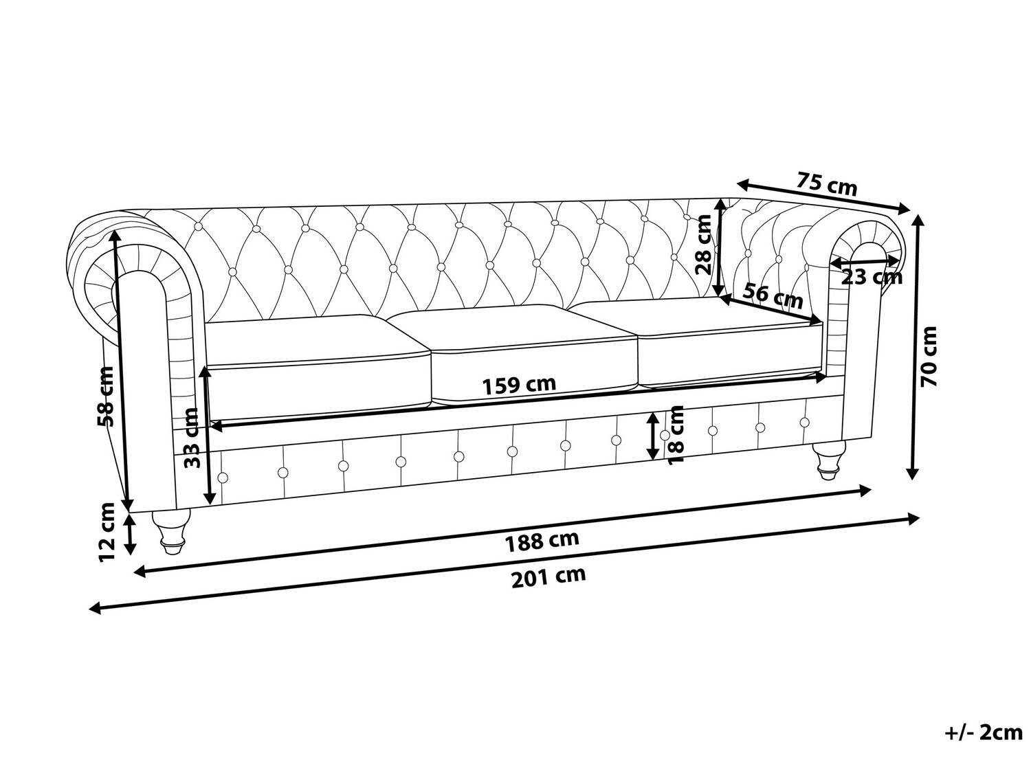 Chesterfield dīvāns Cirdoro 101 (Zils)