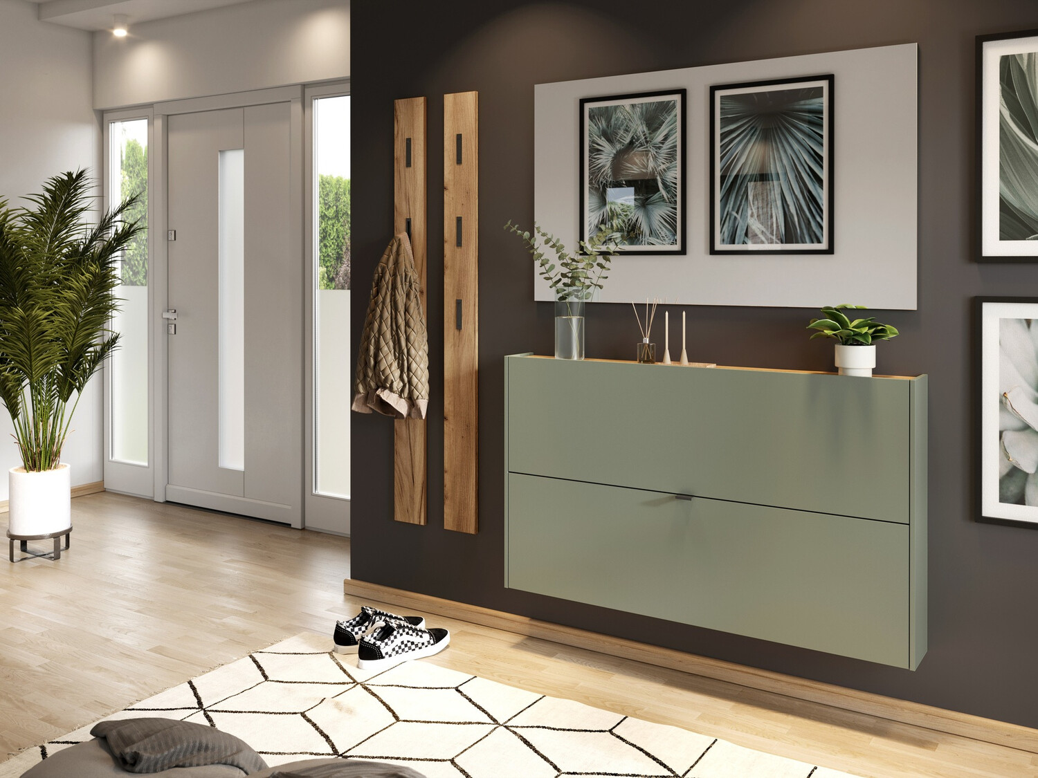 Kurpju kaste Cirsale 108 (Putekļaini zaļa + Navarra ozols)