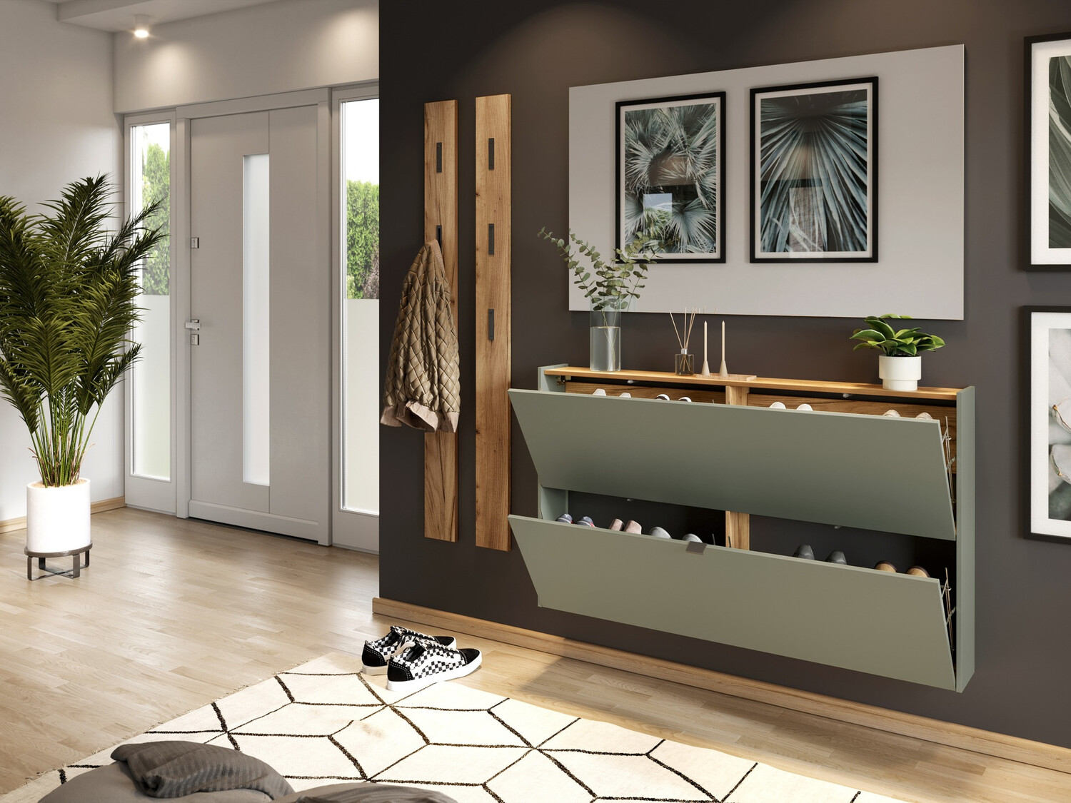 Kurpju kaste Cirsale 108 (Putekļaini zaļa + Navarra ozols)