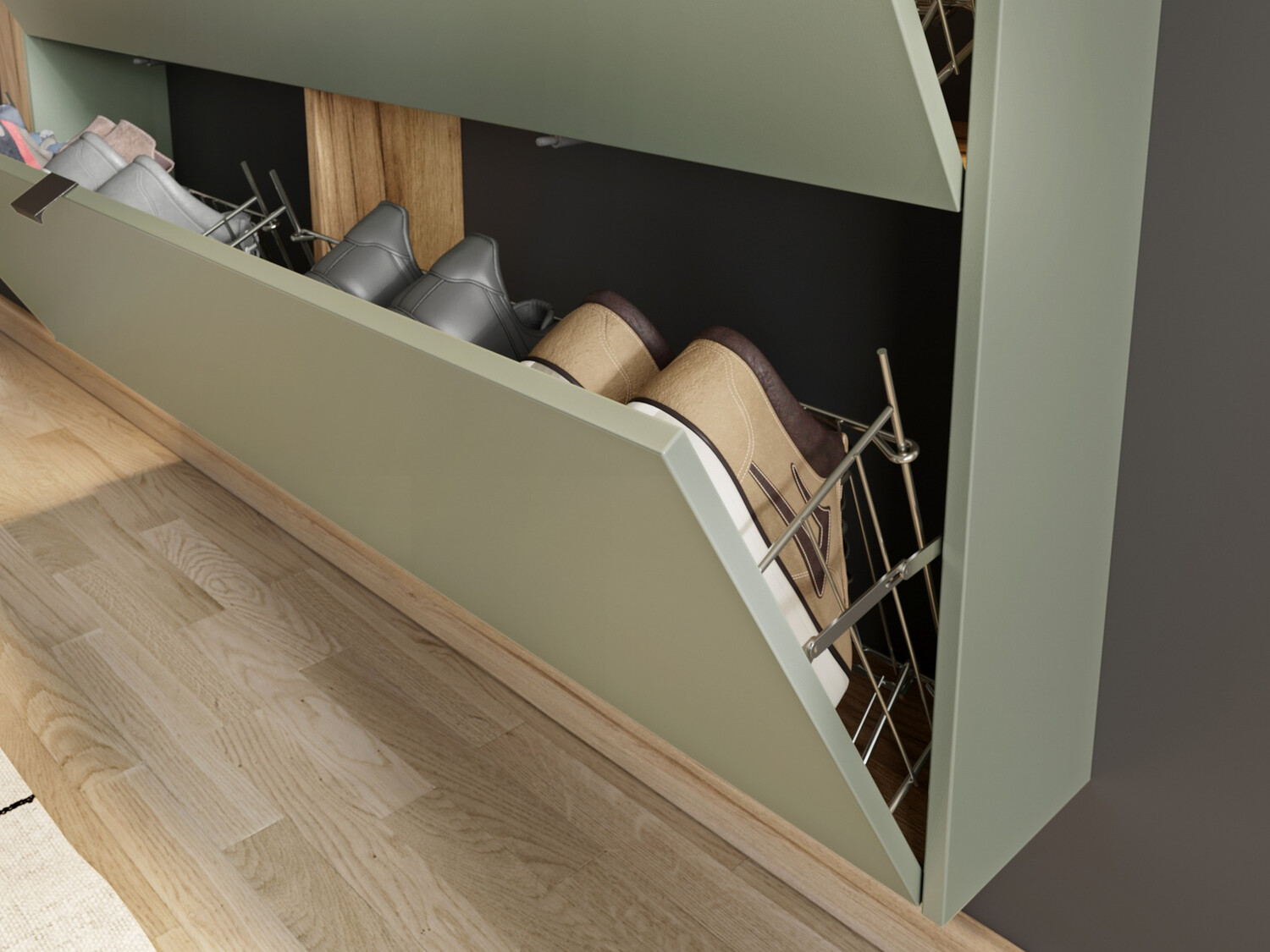 Kurpju kaste Cirsale 108 (Putekļaini zaļa + Navarra ozols)