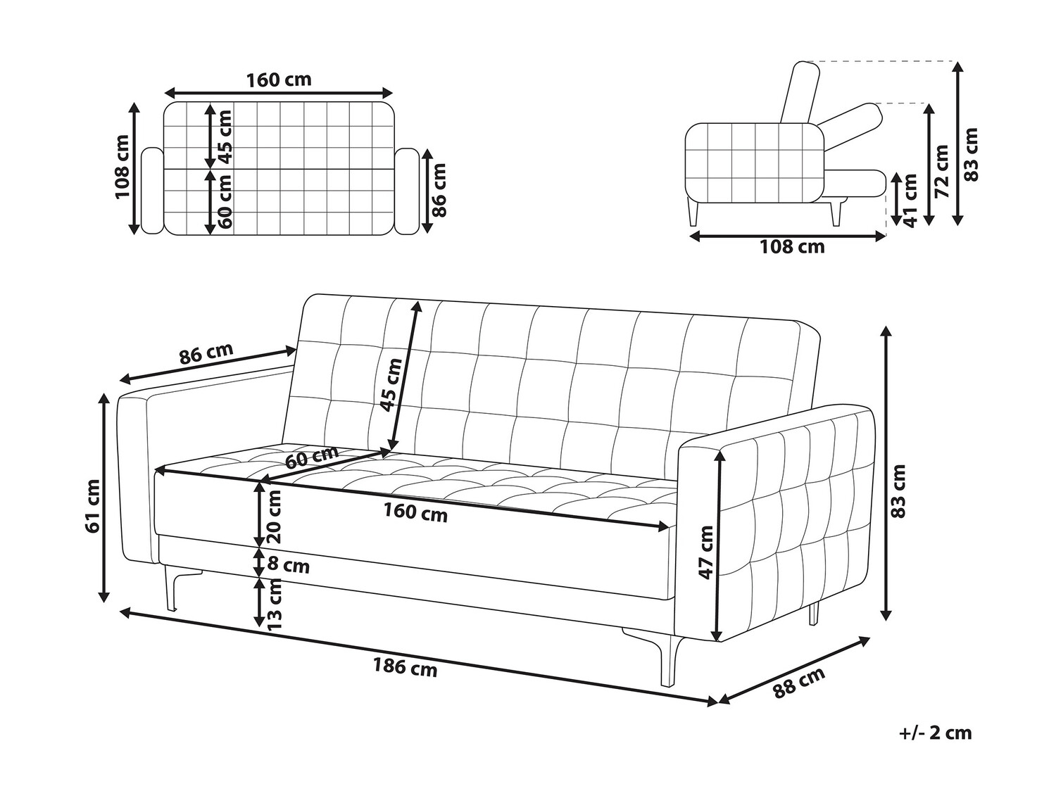 Dīvāns gulta Felvena 103 (Melns)