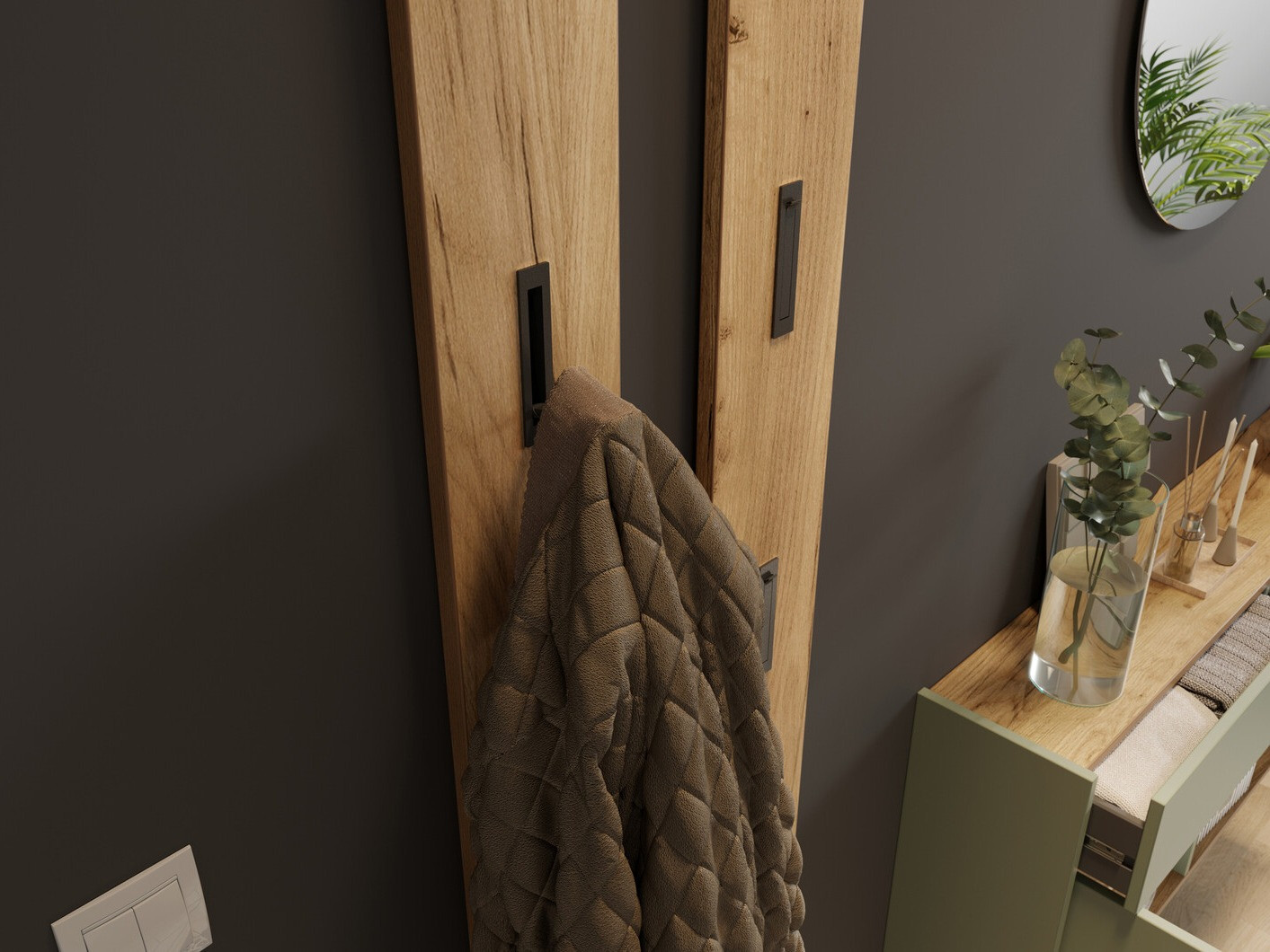 Прихожая Cirsale 106 (Пыльно-зеленый + Navarra дуб)