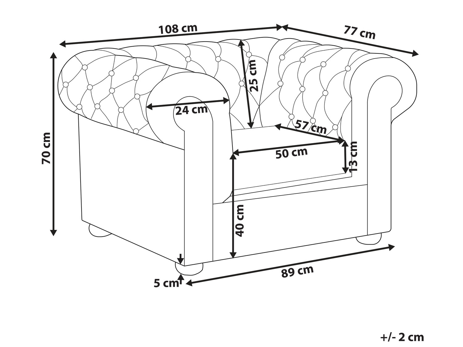 Chesterfield krēsls Cirdoro 105 (Tumši brūns)