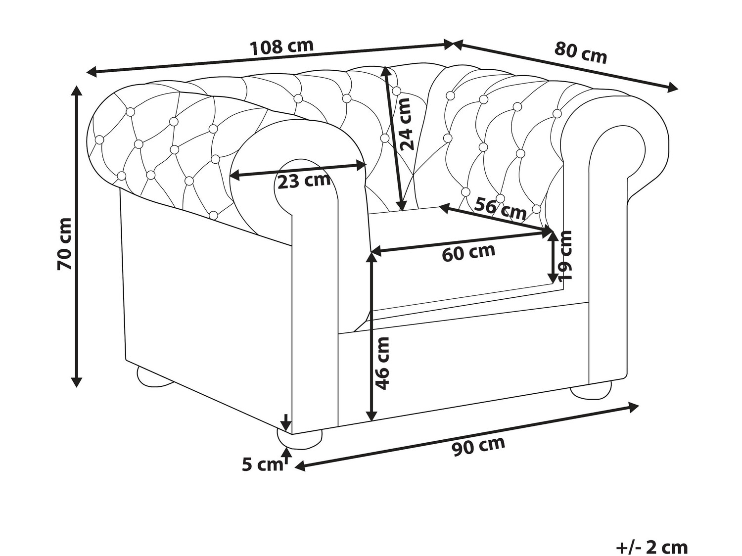 Chesterfield atpūtas krēsls Cirdoro 105 (Krēms)