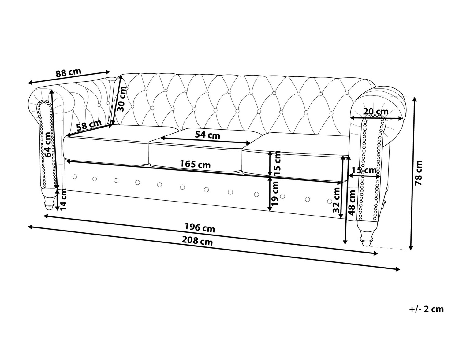 Chesterfield dīvāns Cirdoro 106 (Tumši brūns)