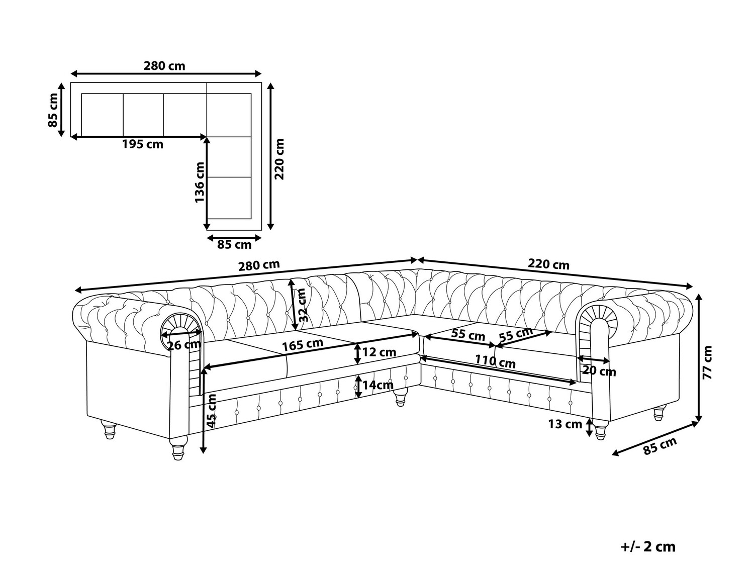 Chesterfield угловой диван Cirdoro 109 (Серый)