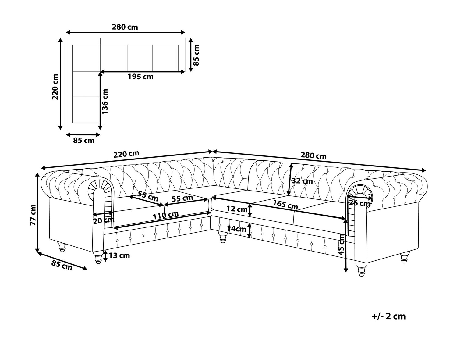 Chesterfield угловой диван Cirdoro 109 (Серый)