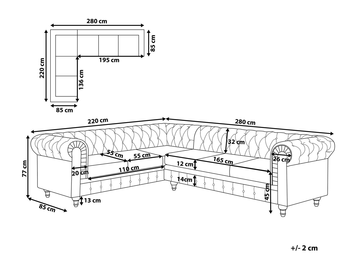 Chesterfield stūra dīvāns Cirdoro 109 (Bēšs)