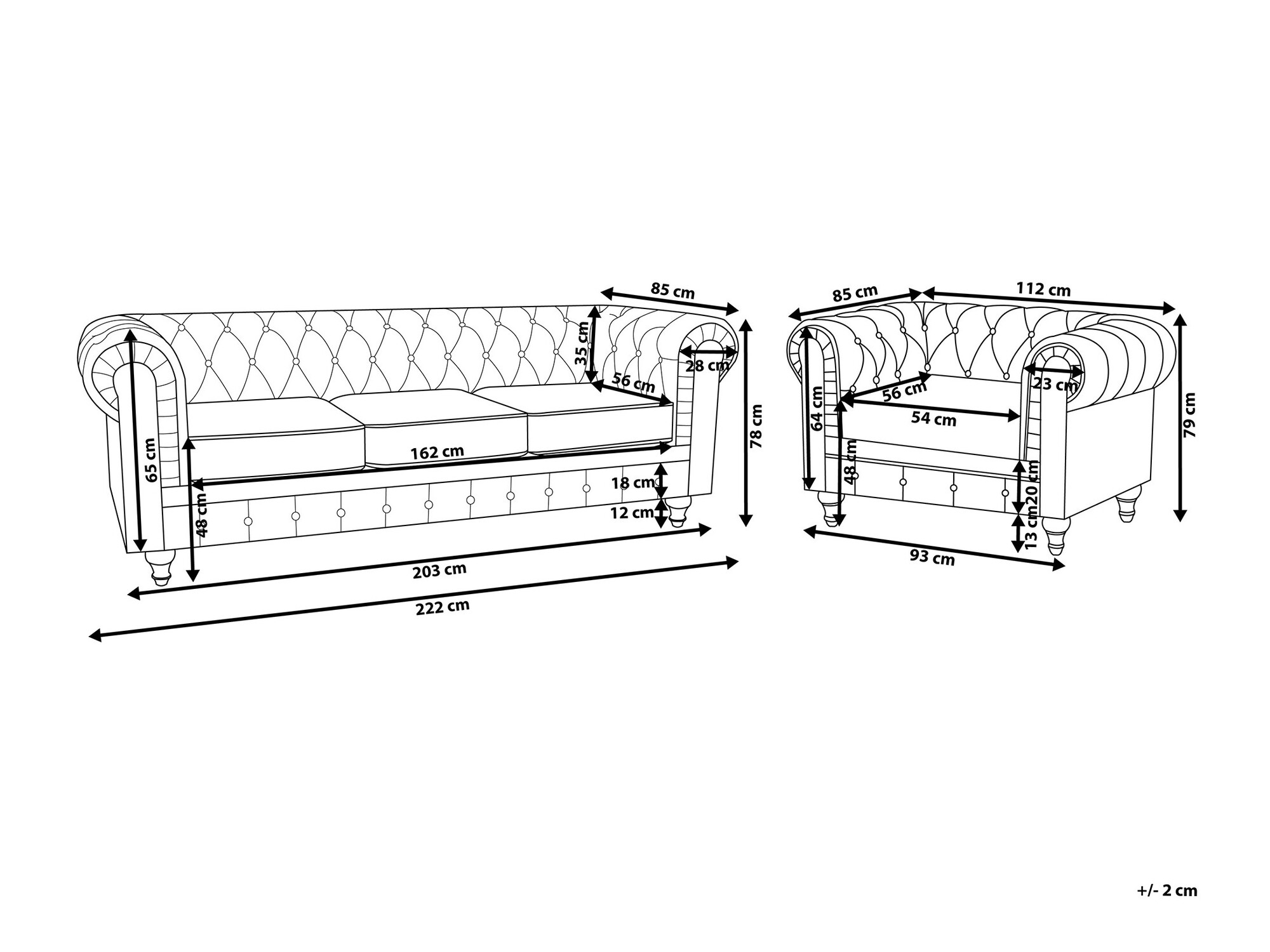 Chesterfield mīksto mēbeļu komplekts Cirdoro 111 (Pelēks)