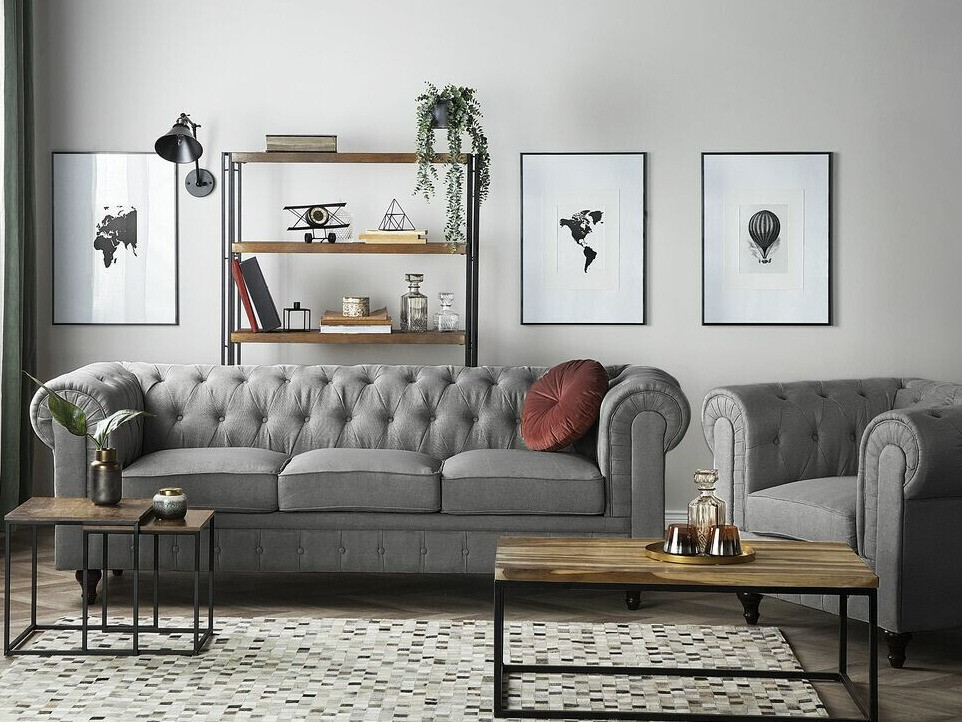 Комплект мягкой мебели Chesterfield Cirdoro 111 (Серый)
