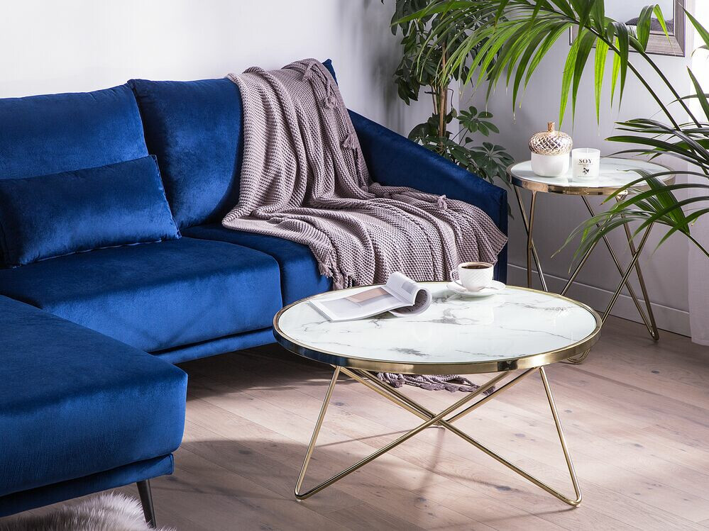 Žurnālu galdiņš Berwyn 982 (Balts marmors + Zelta)