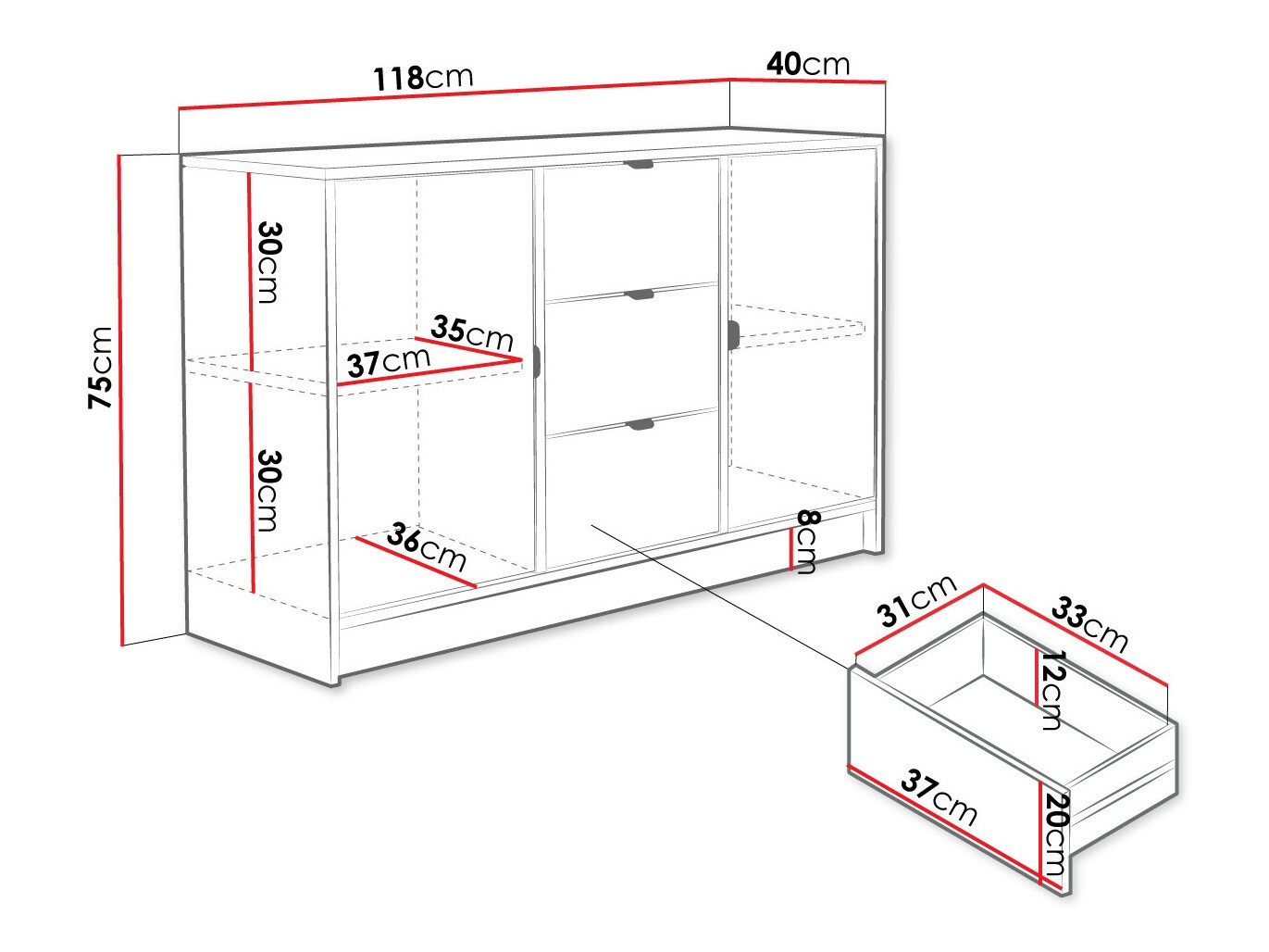 Kumode Comfivo Larmire 101 (Balts)