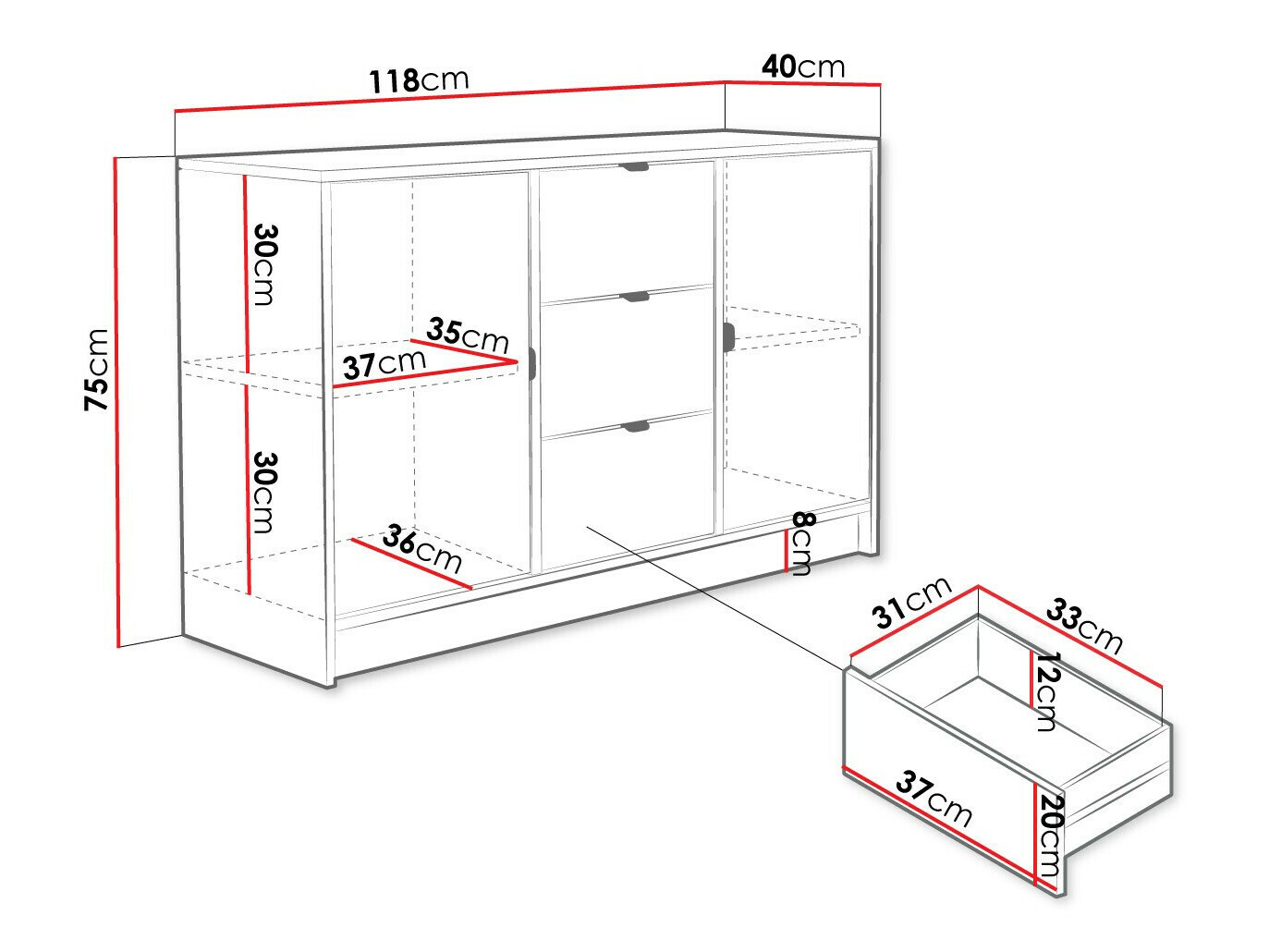 Kumode Comfivo Larmire 101 (Melns)