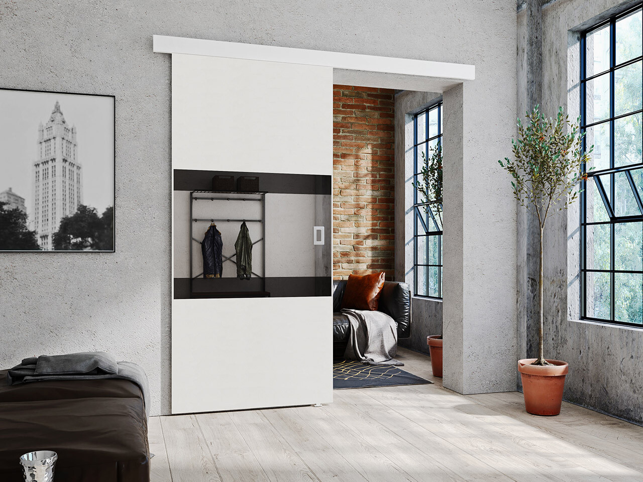 Bīdāmas durvis Dover 218 (Balts + Melns)