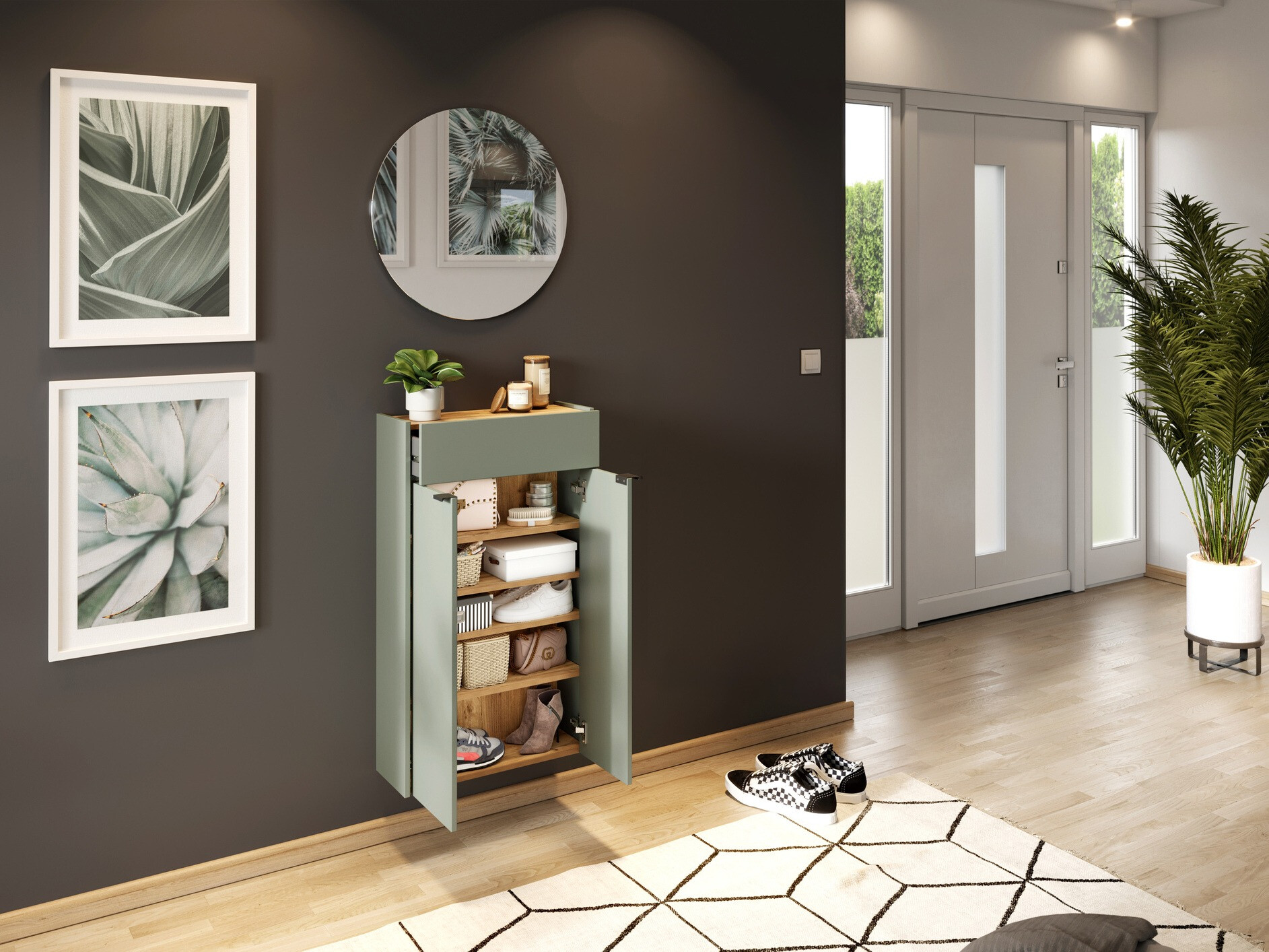 Прихожая Cirsale 104 (Пыльно-зеленый + Navarra дуб)