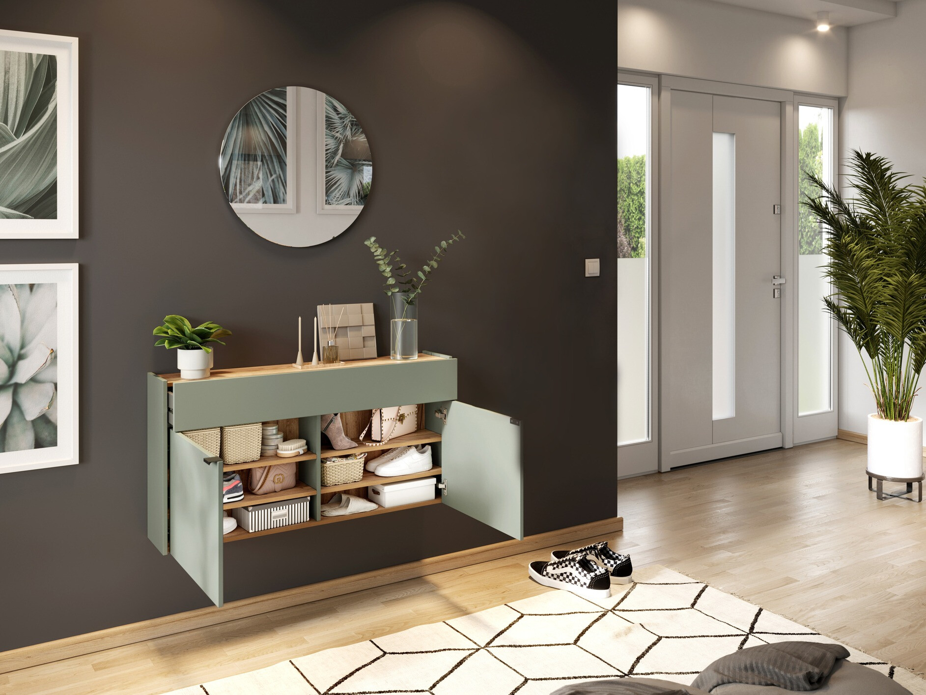 Прихожая Cirsale 106 (Пыльно-зеленый + Navarra дуб)