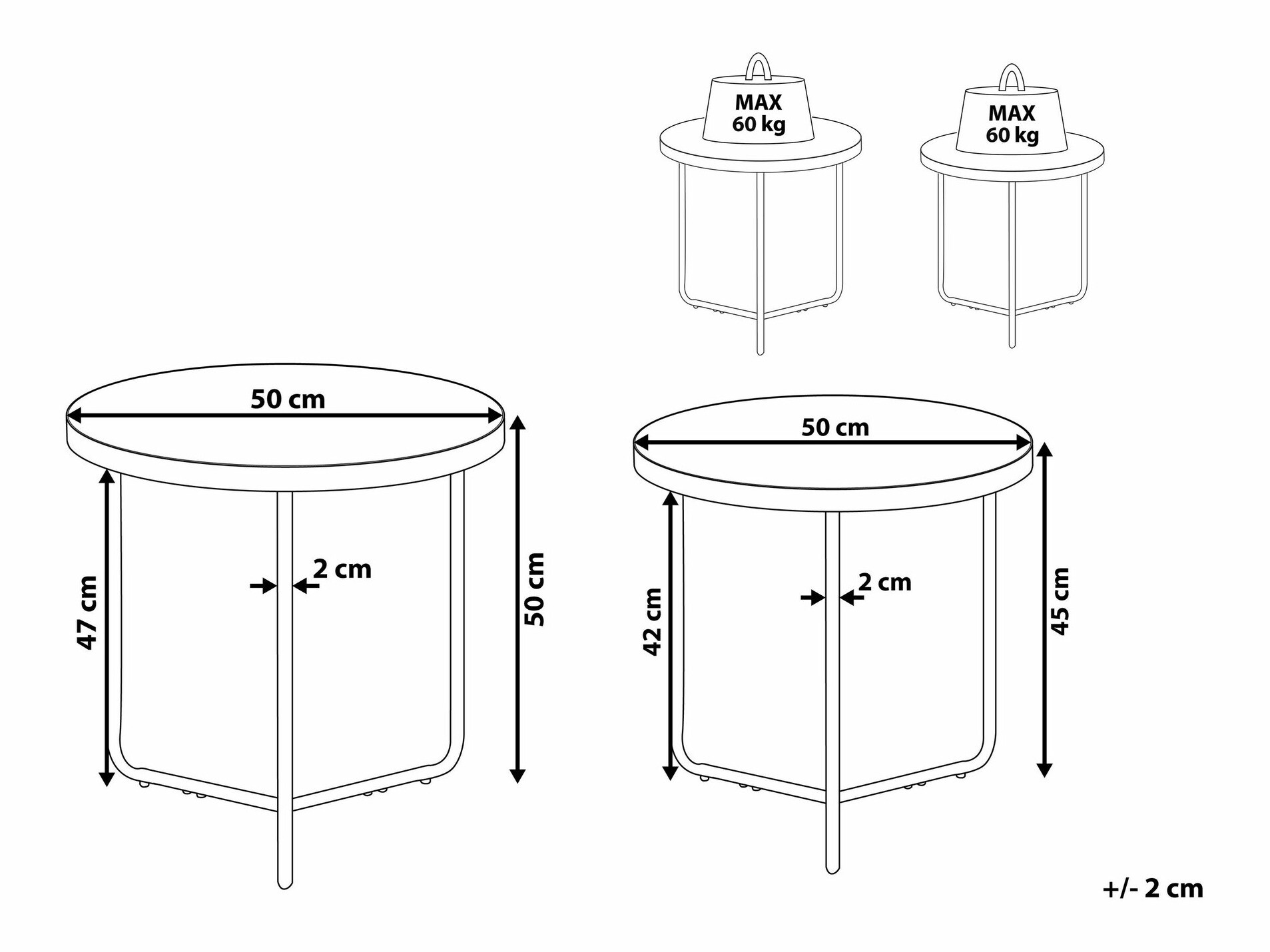 Комплект журнальных столиков Berwyn 790 (Светлое дерево + Чёрный)