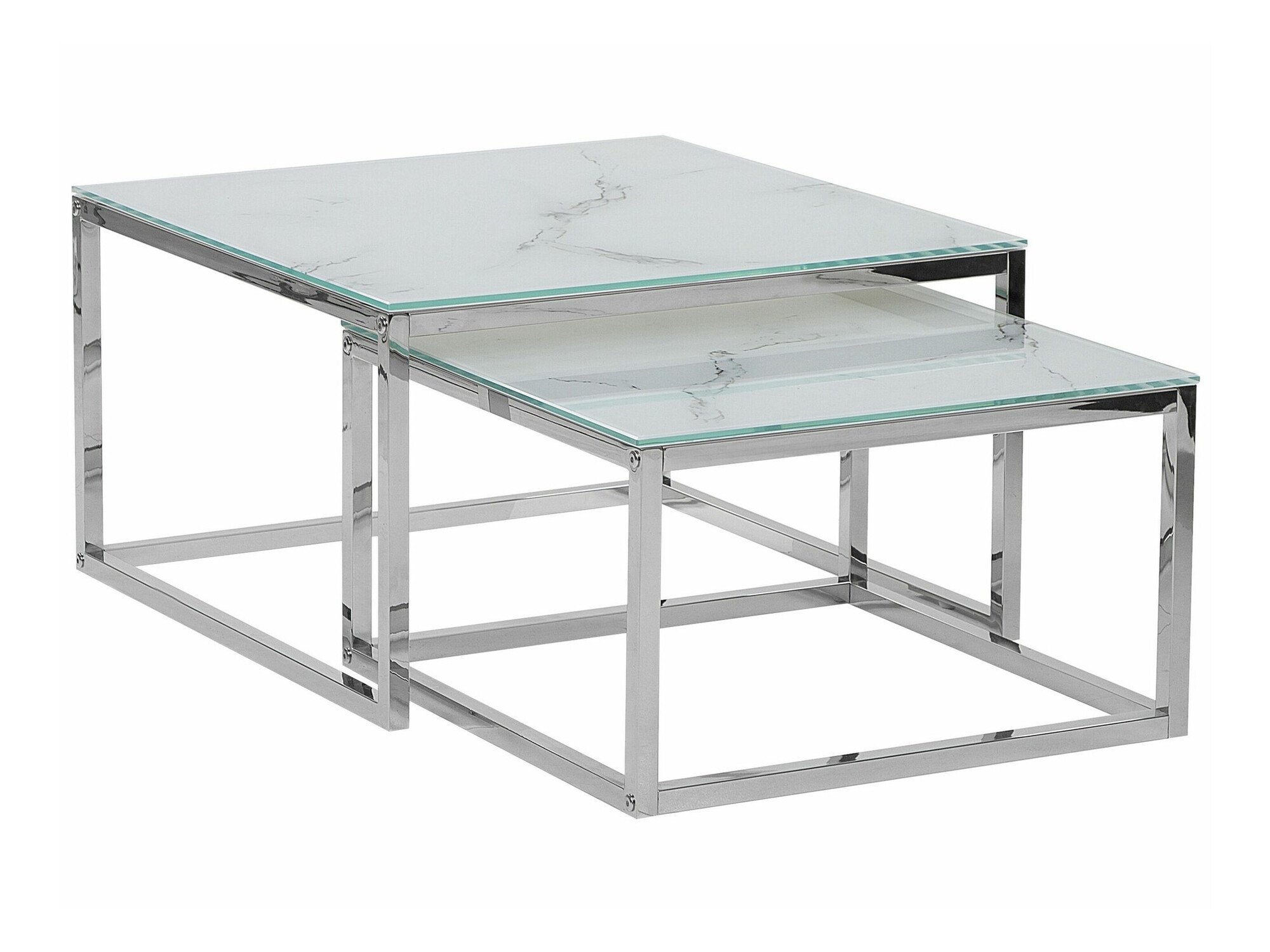 Žurnālu galdiņu komplekts Berwyn 1283 (Sudraba + Balts marmors)