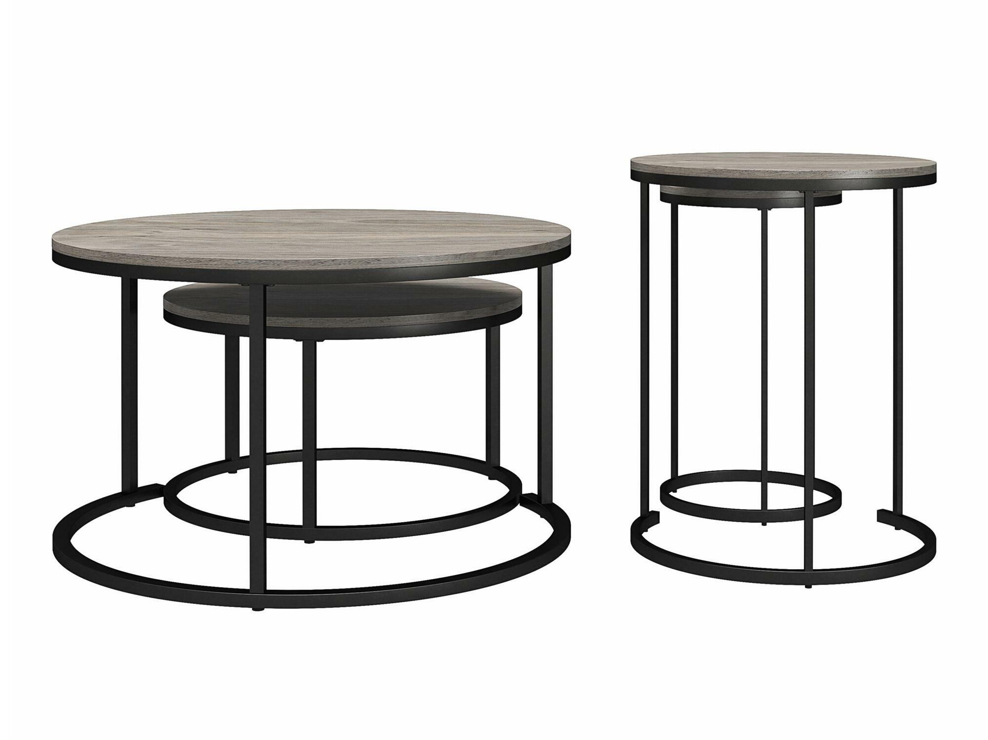 Комплект журнальных столиков Tulsa 234 (Серый дуб + Чёрный)