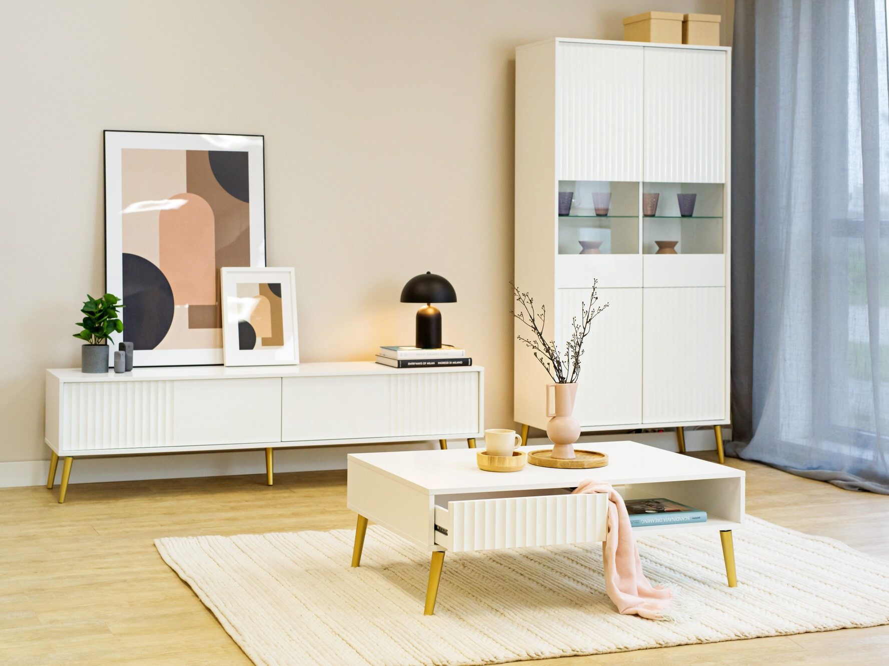 TV galds Cirferi 105 (Balts + Zelta)