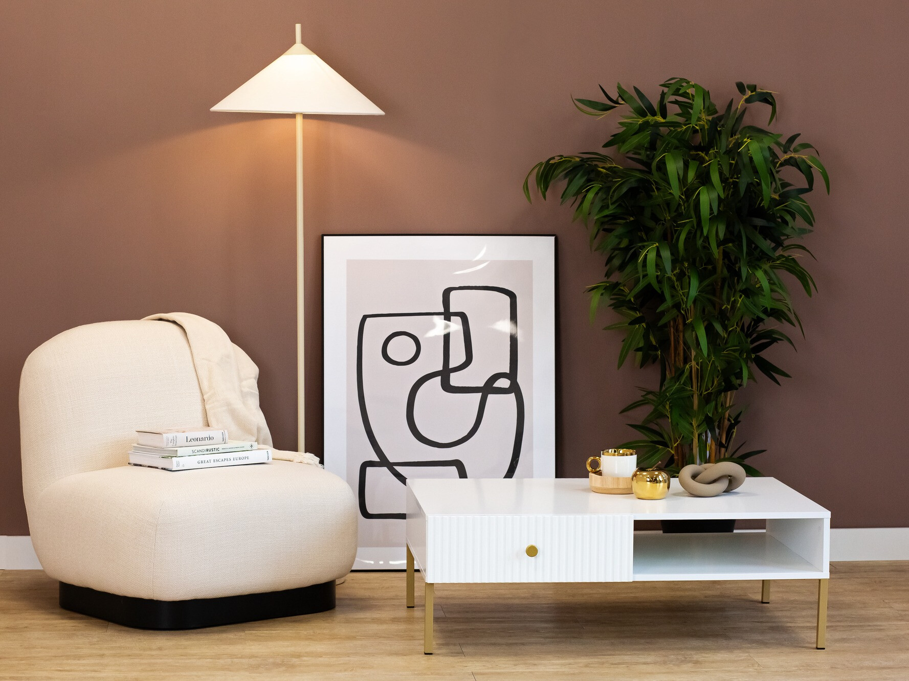 Žurnālu galdiņš Etliva 103 (Balts + Zelta)