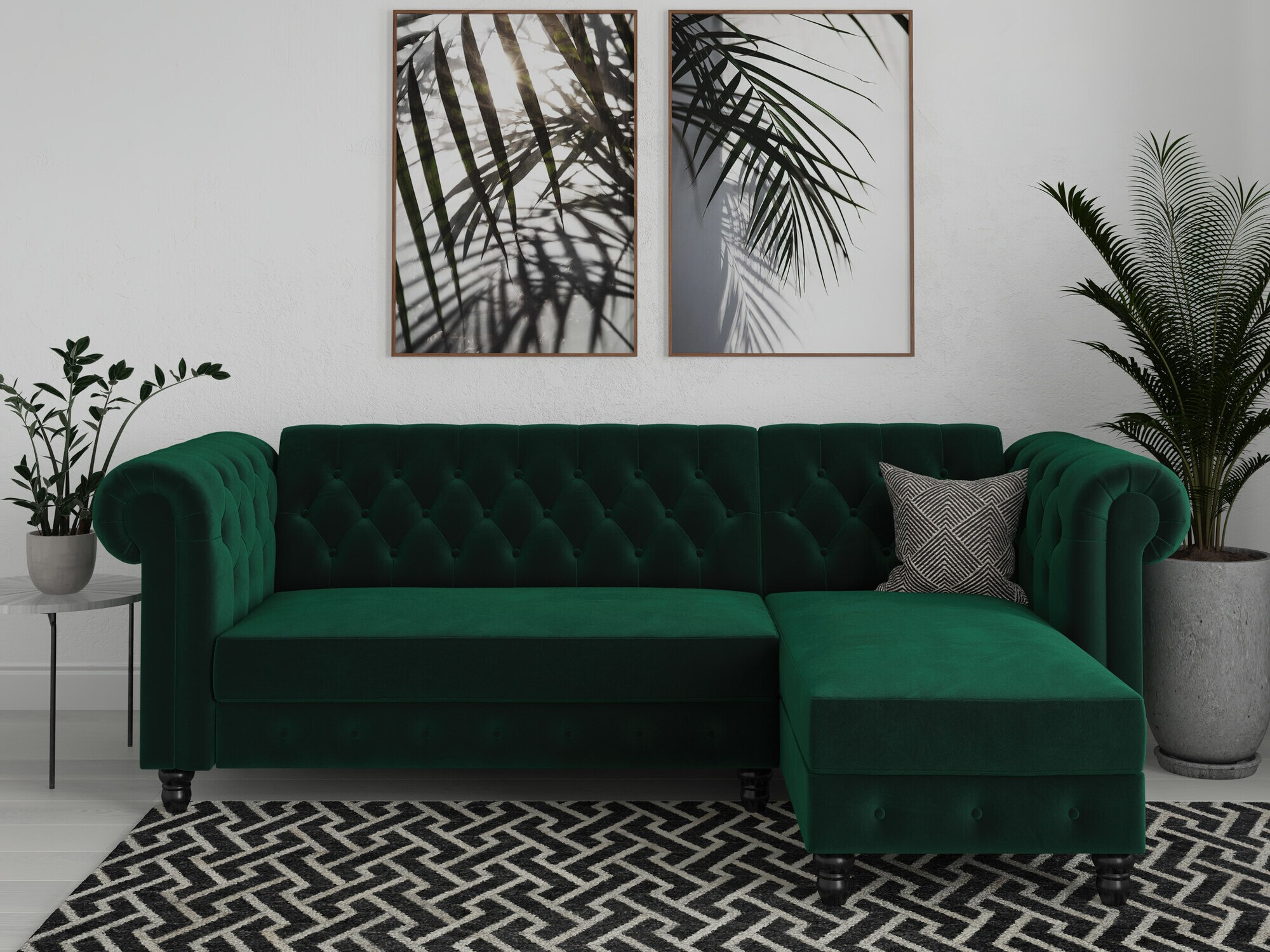 Chesterfield stūra dīvāns Tulsa 622 (Tumši zaļš)