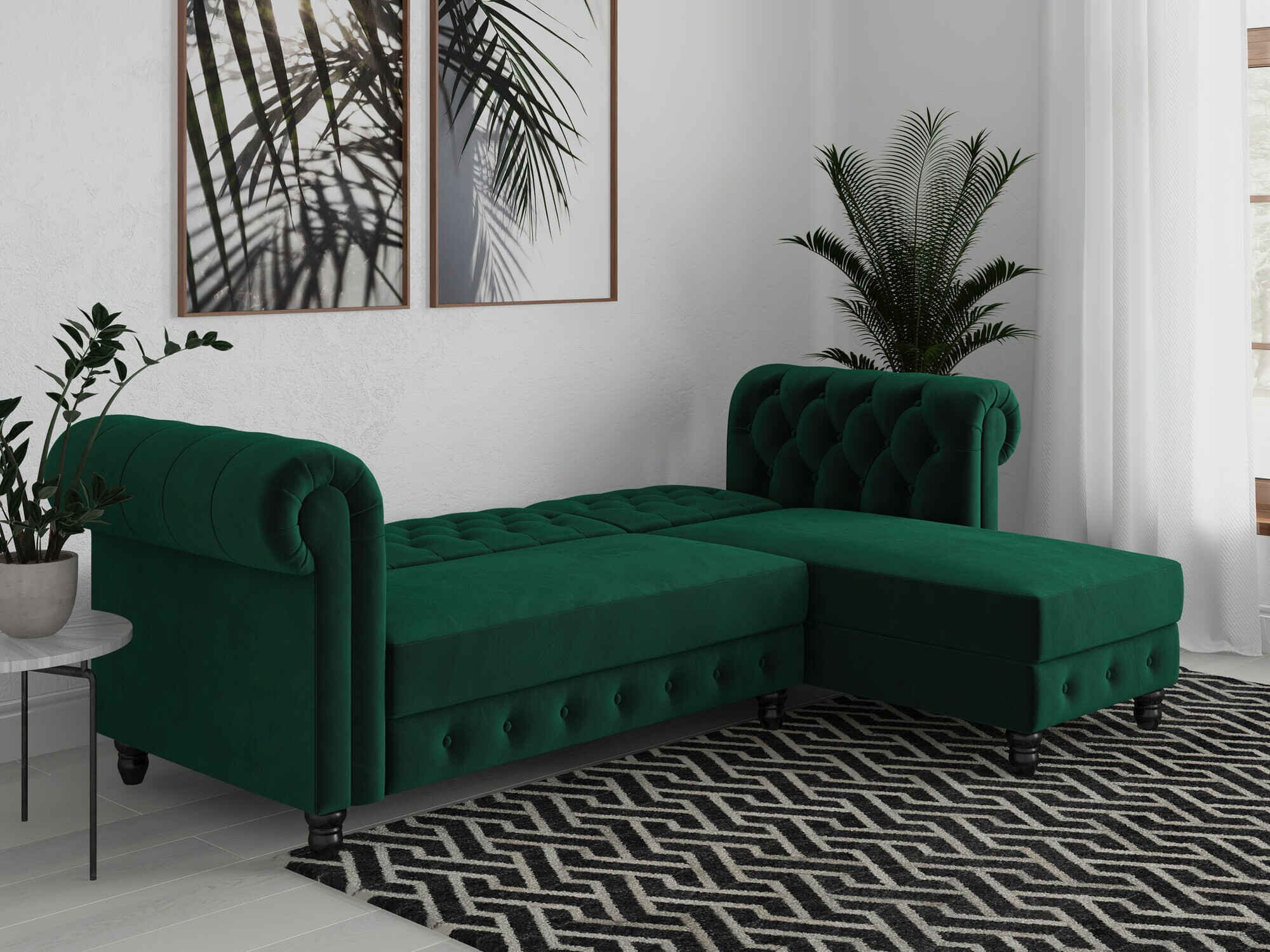 Chesterfield stūra dīvāns Tulsa 622 (Tumši zaļš)