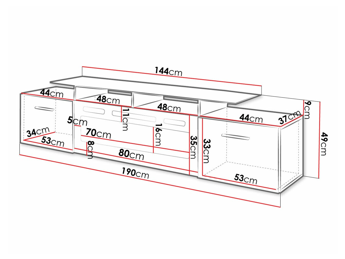 TV galds Charlotte 155 (Balts + Glancēts balts)