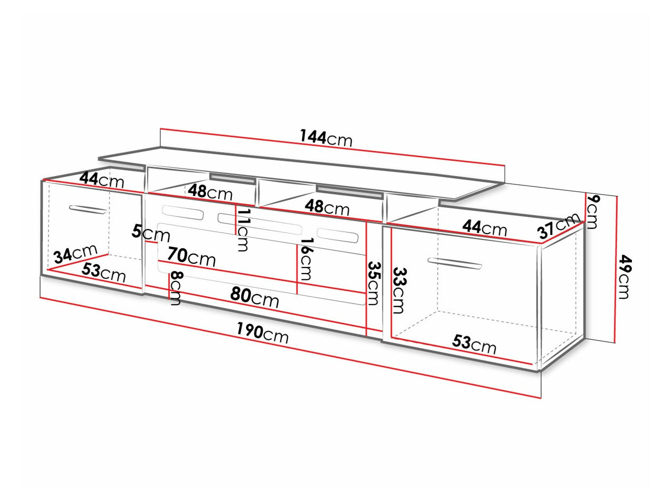 TV galds Charlotte 155 (Balts + Glancēts balts)