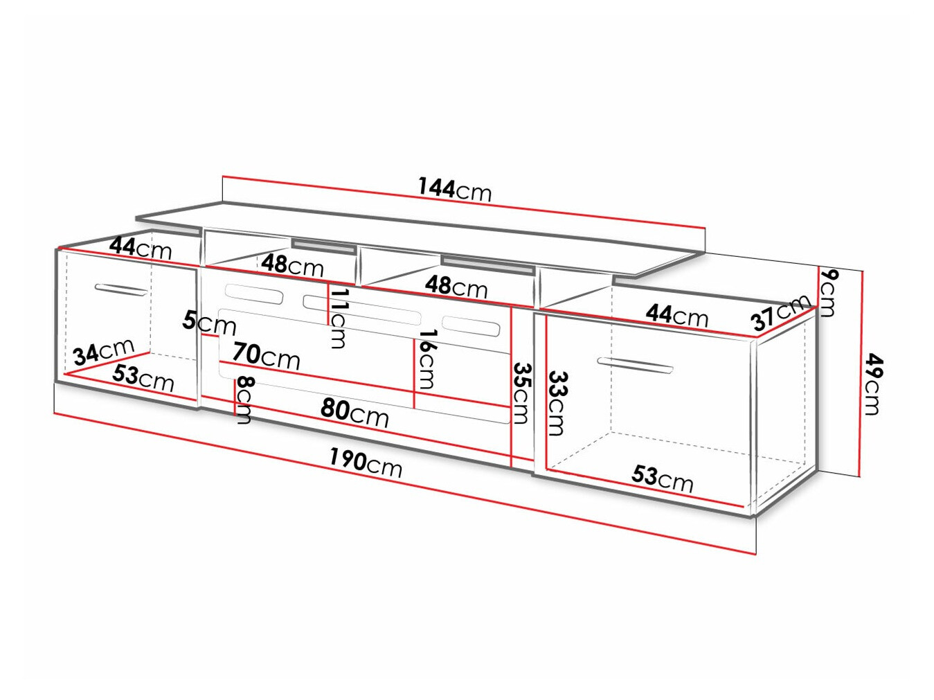 TV galds Charlotte 155 (Melns + Glancēts melns)