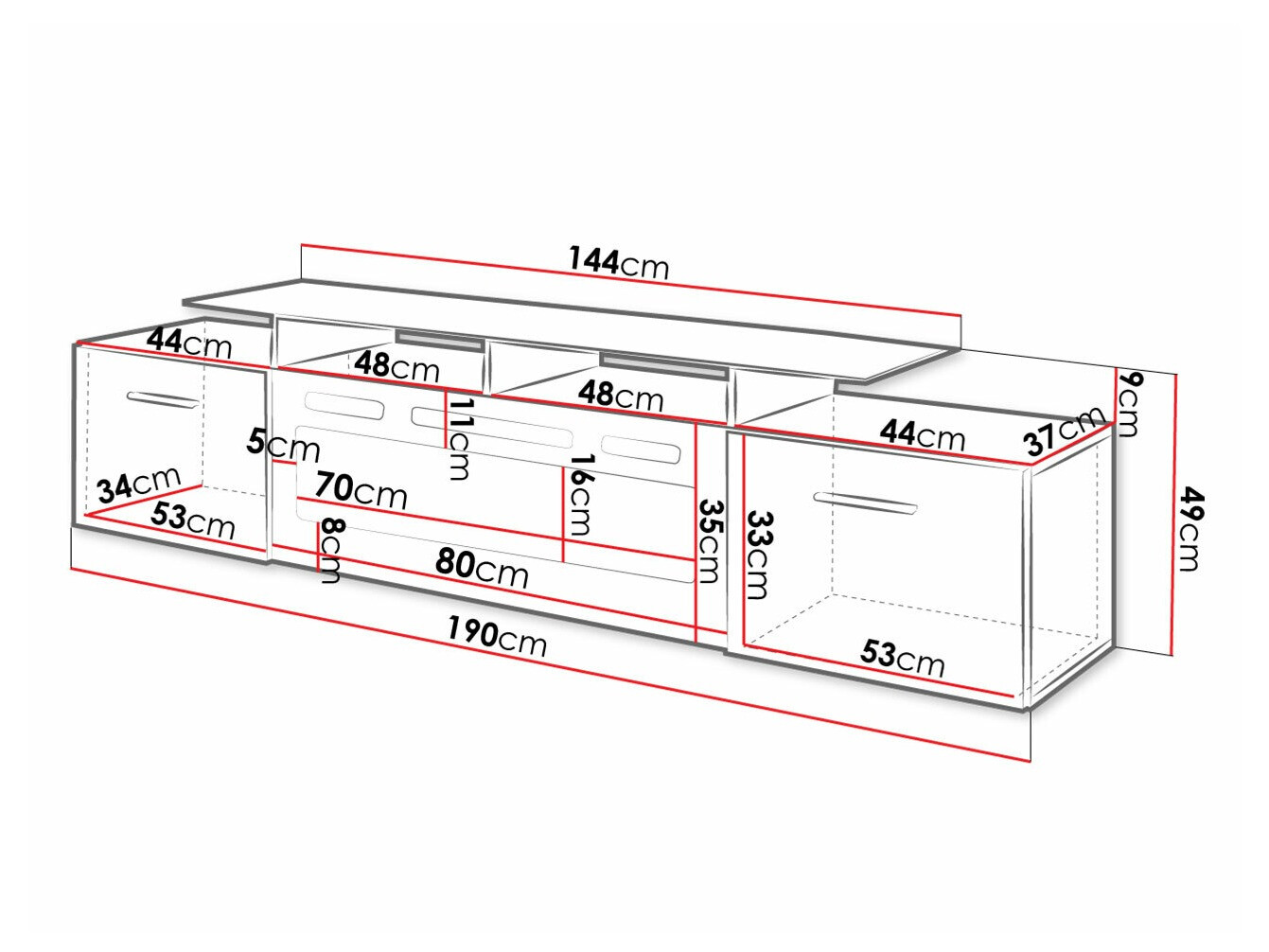 TV galds Charlotte 155 (Melns + Glancēts melns)
