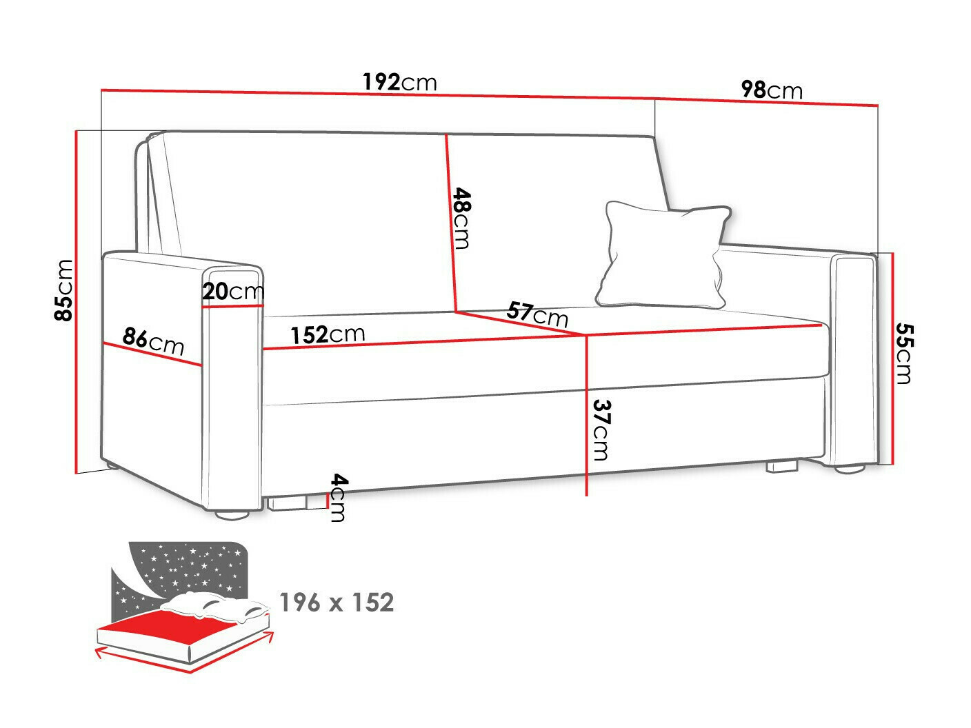 Dīvāns gulta Columbus 185 (Poso 110)
