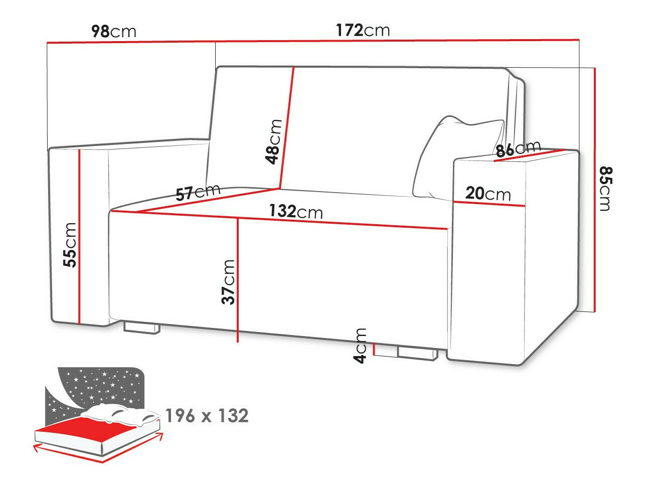Dīvāns gulta Columbus 193 (Neve 90)