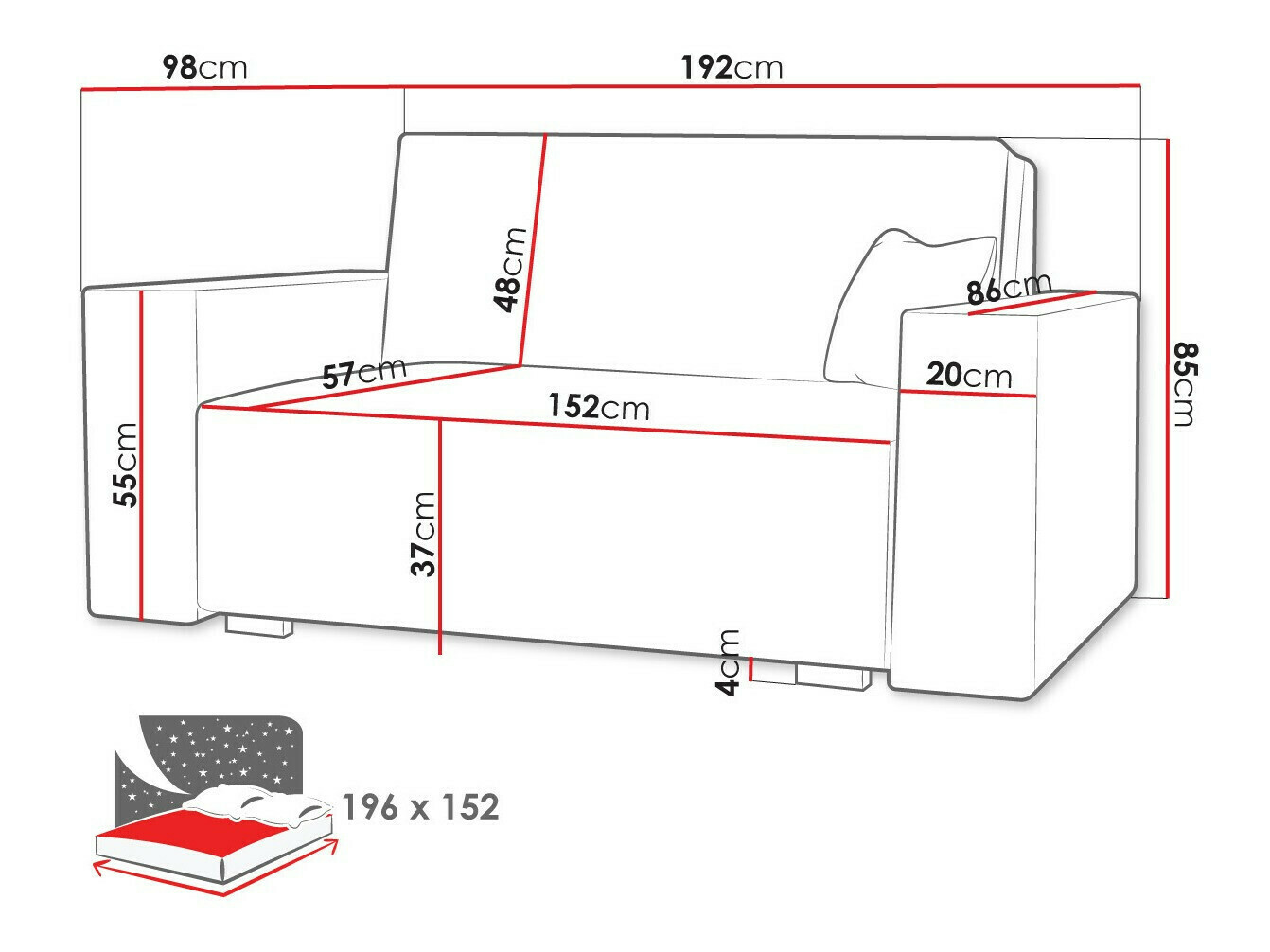 Dīvāns gulta Columbus 197 (Neve 80)