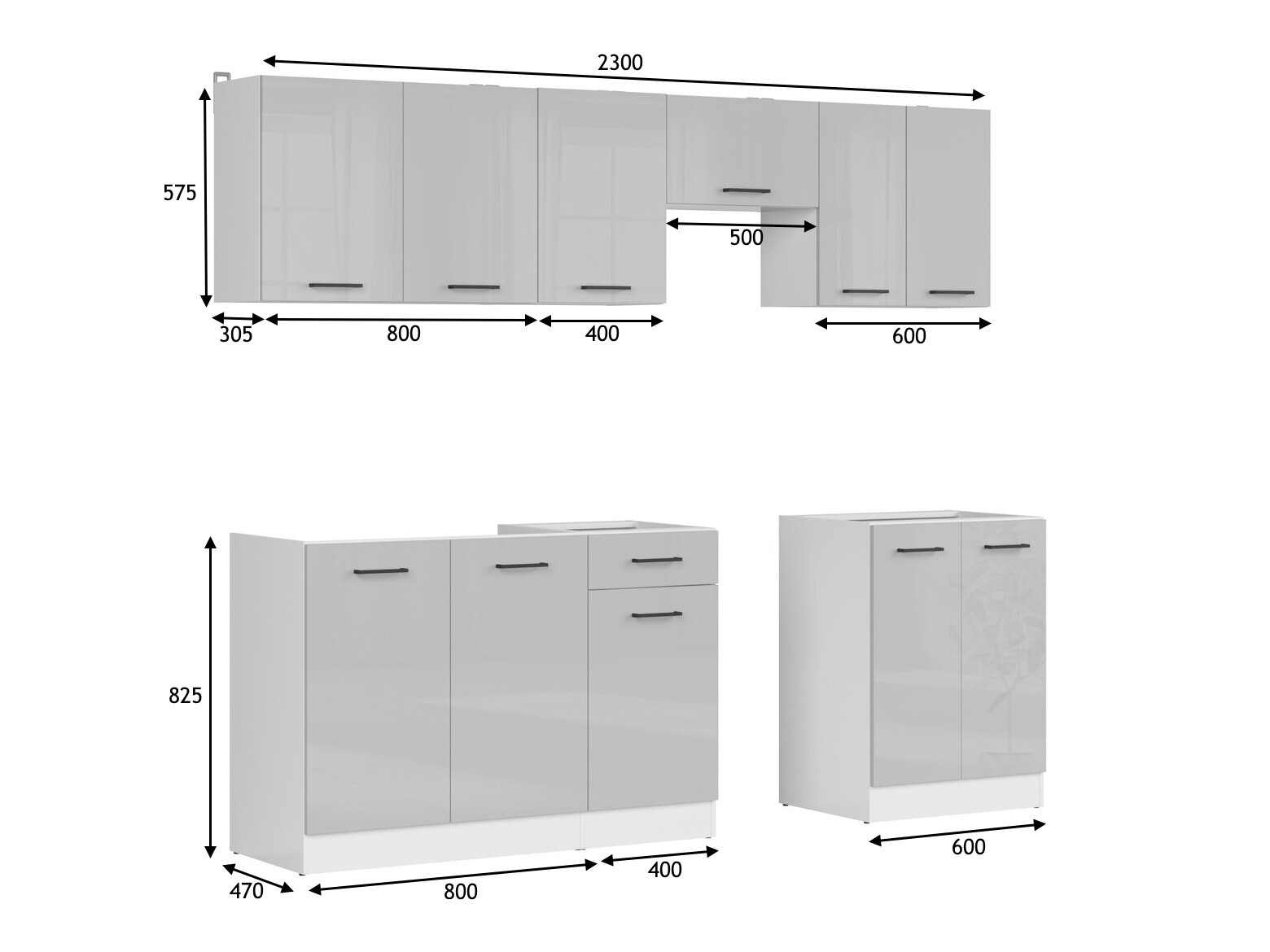 Moduļu virtuves komplekts Line Grey 119
