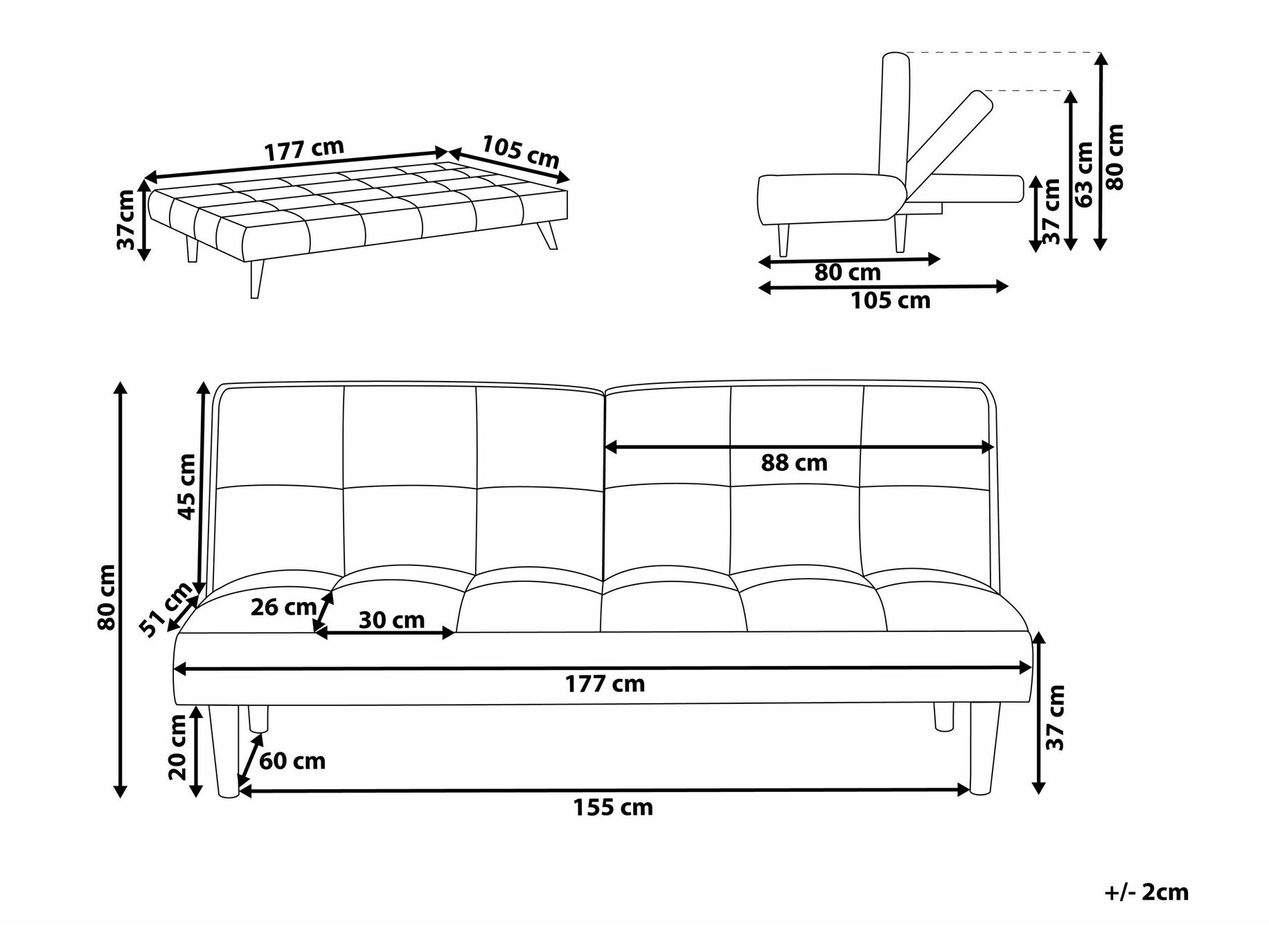 Dīvāns gulta Berwyn 1554 (Tumši pelēks)