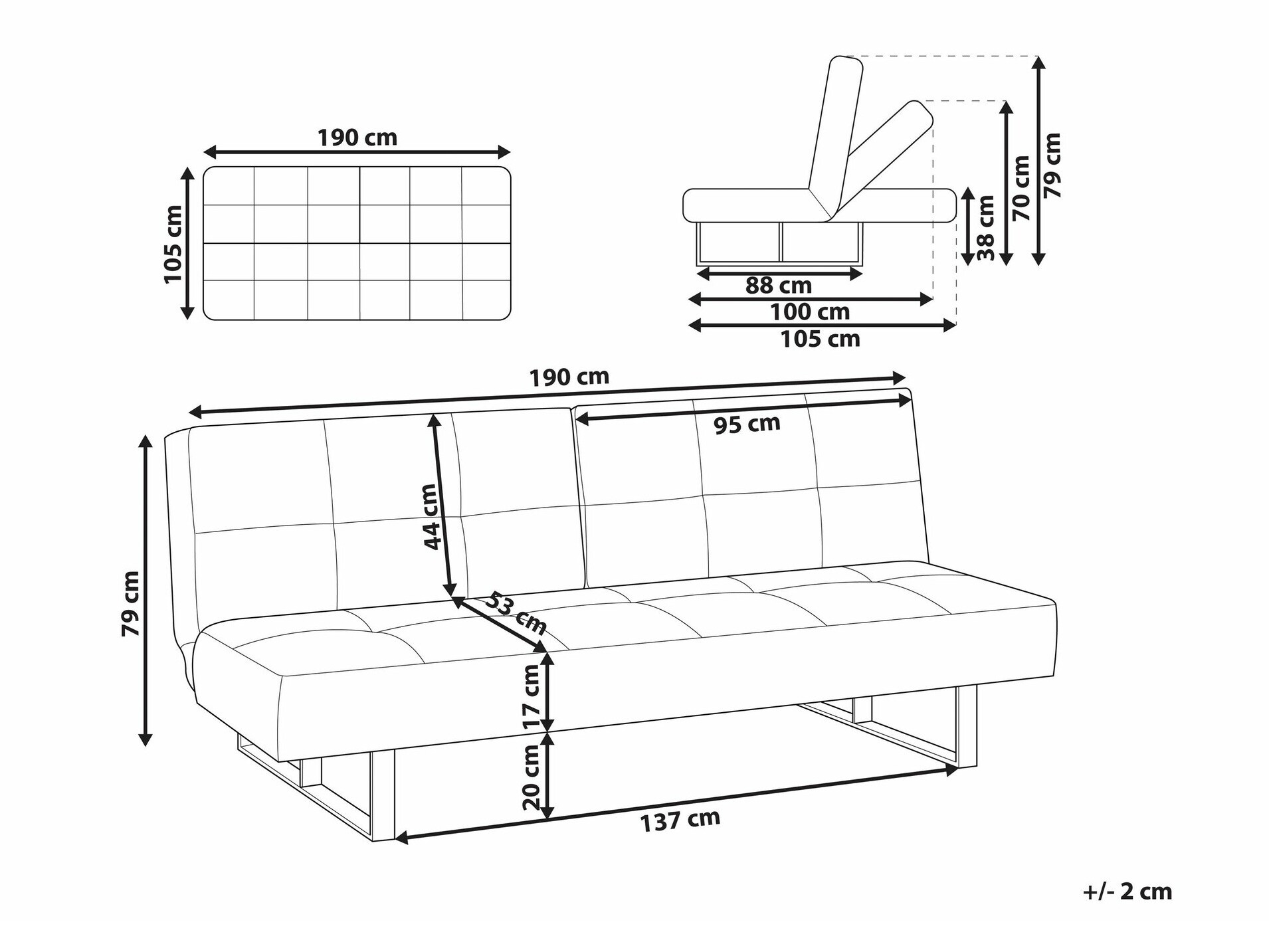 Dīvāns gulta Berwyn 1559 (Zils)