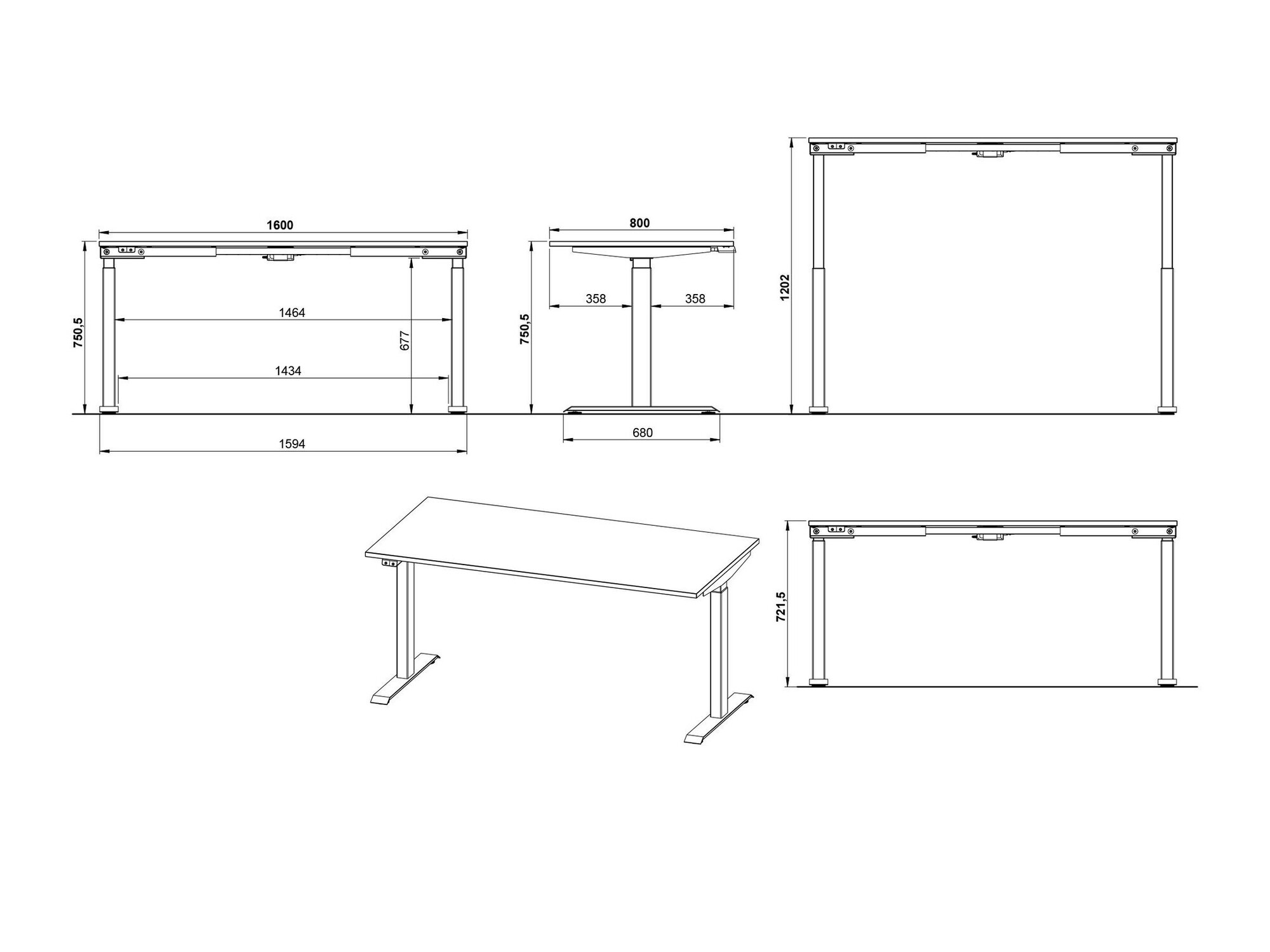 Rakstāmgalds ar regulējamu augstumu Sacramento 416 (Grafīts + Balts)