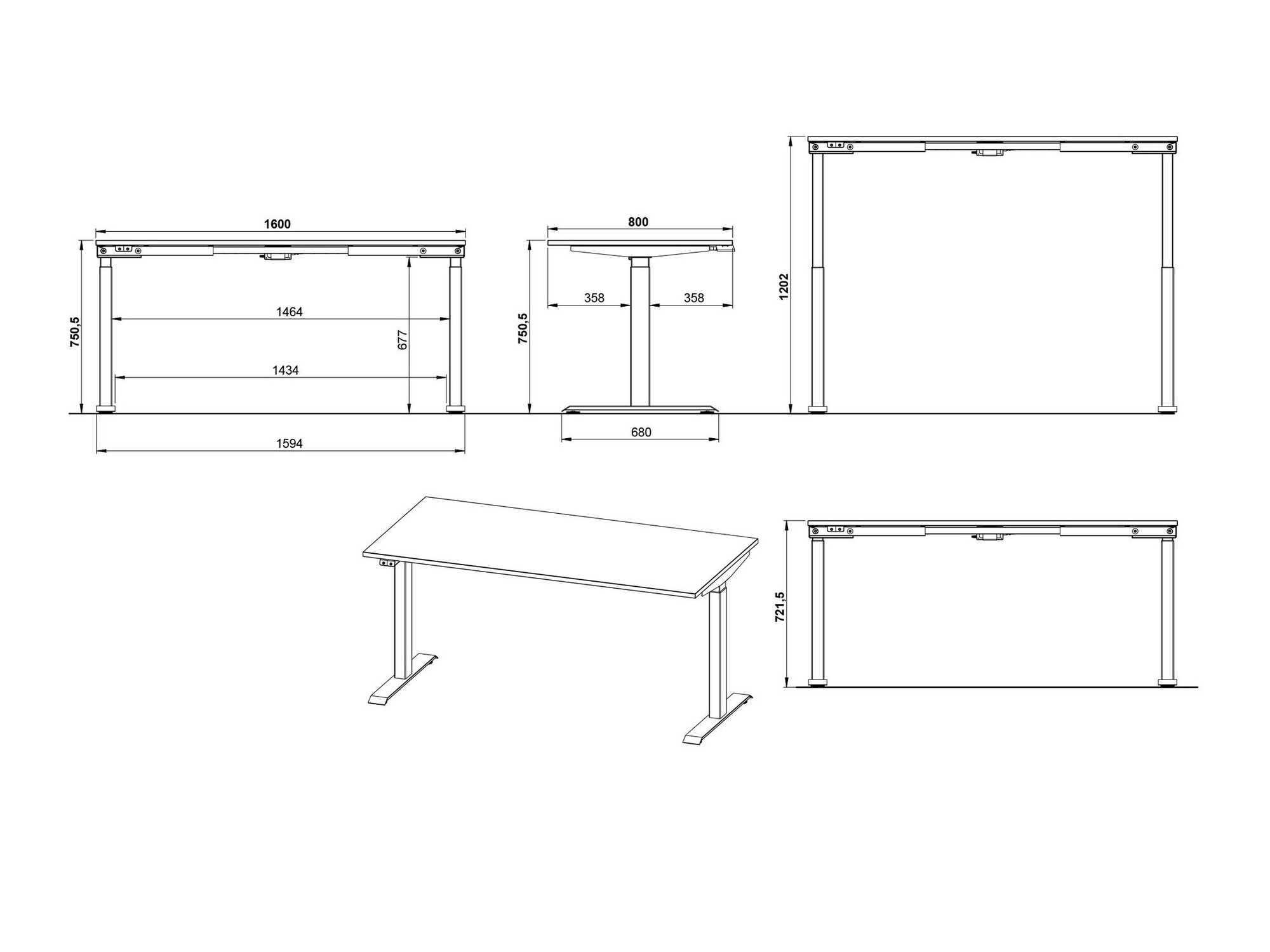 Rakstāmgalds ar regulējamu augstumu Sacramento 416 (Pelēks + Melns)