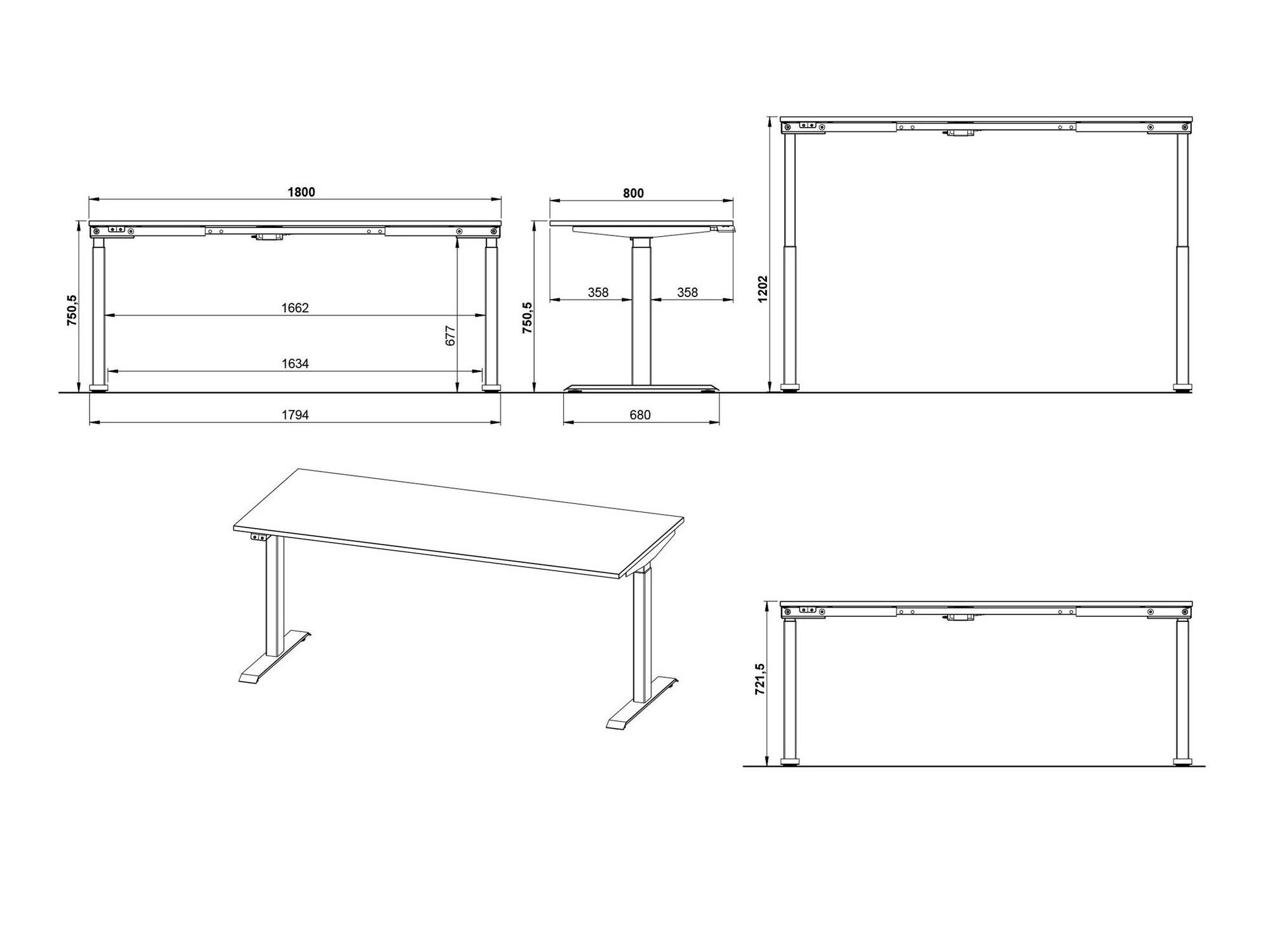 Рабочий стол с регулируемой высотой Sacramento 418 (Графит + Белый)