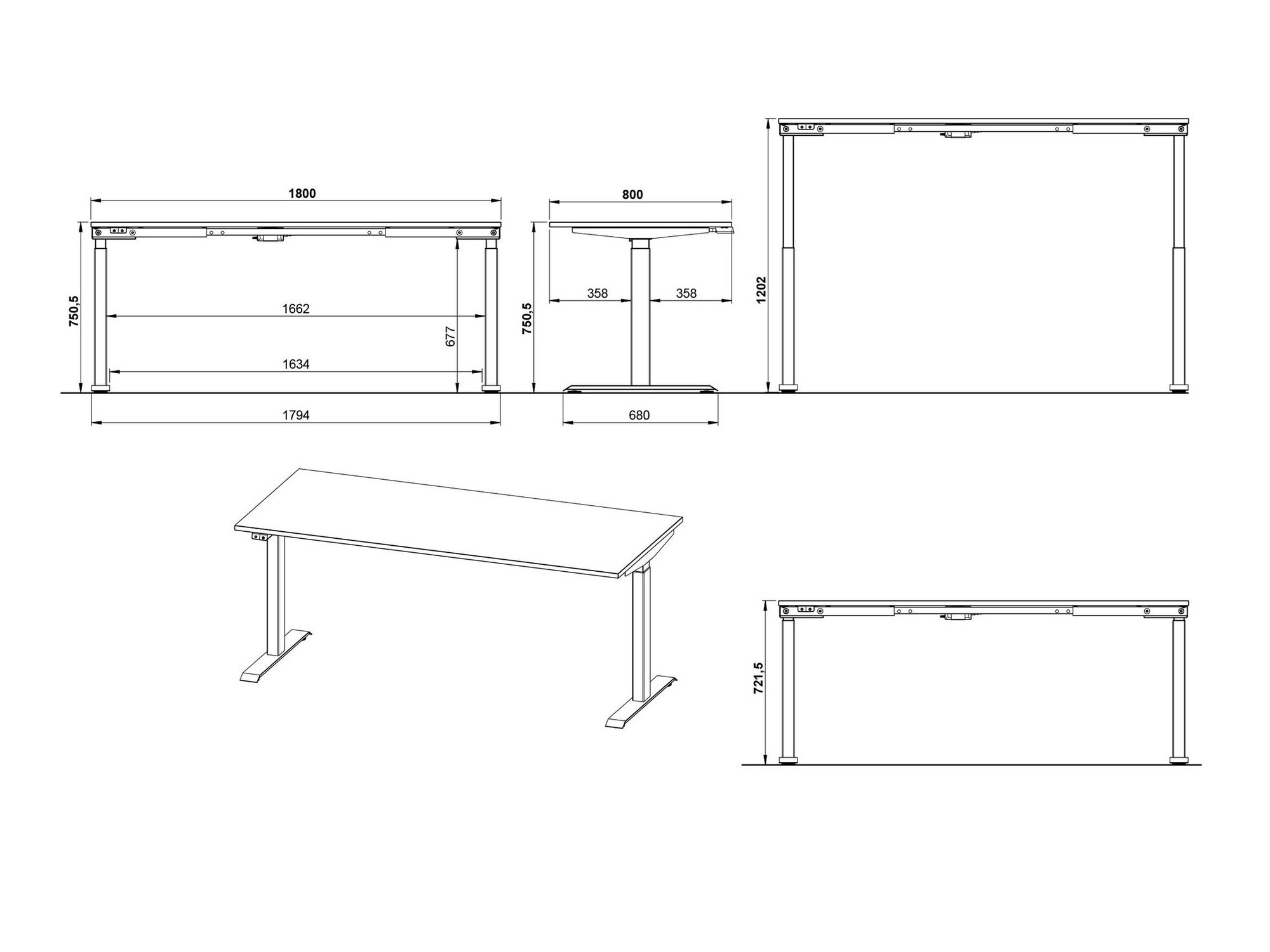 Рабочий стол с регулируемой высотой Sacramento 418 (Серый + Чёрный)