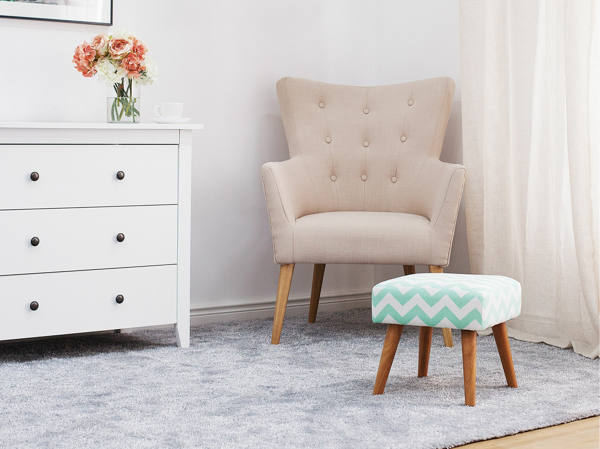 Пуф Berwyn 1594 (Белый + Бирюзовый)