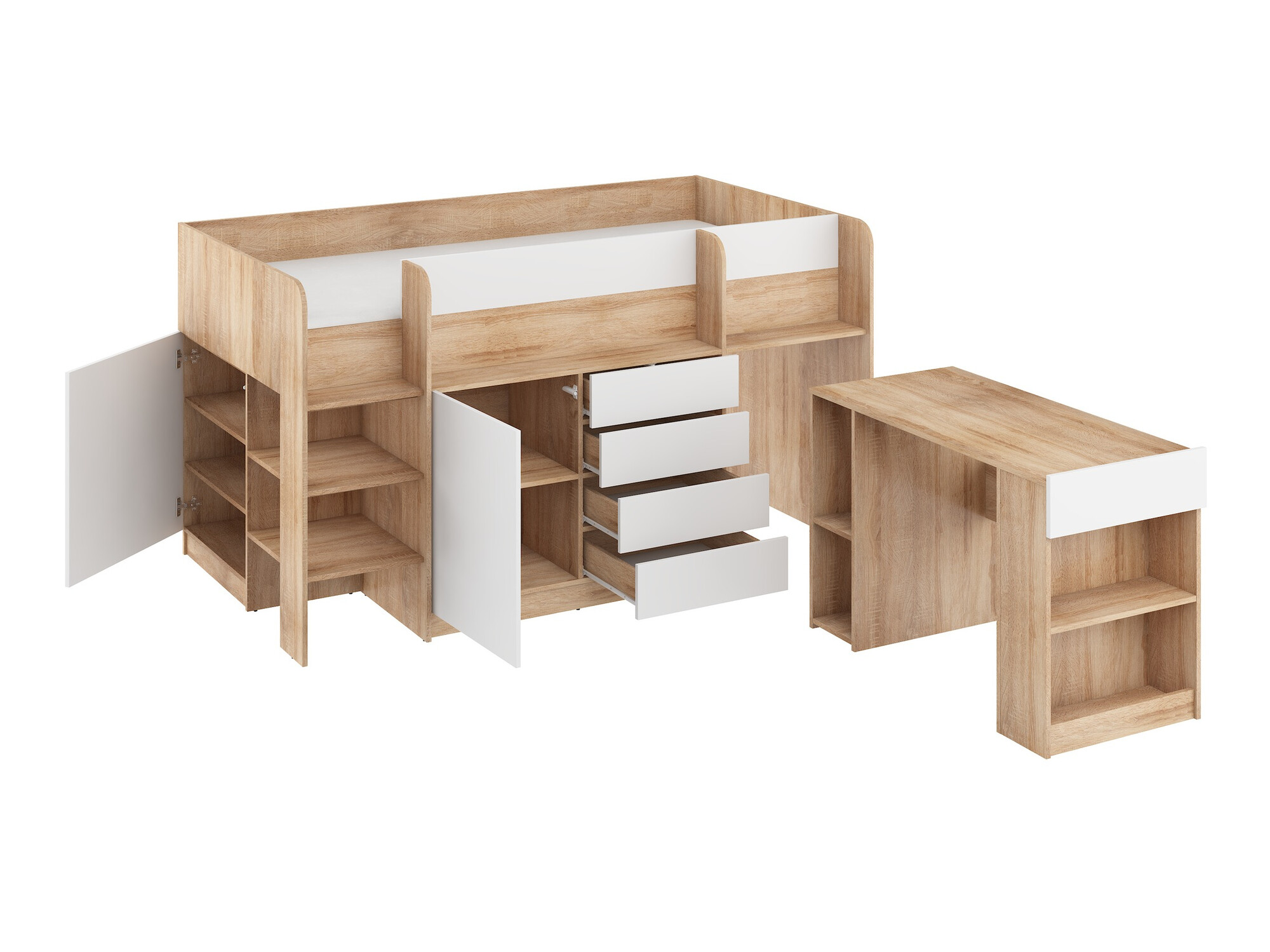 Высокая кровать Gilroy 116 (Сонома Дуб + Белый)