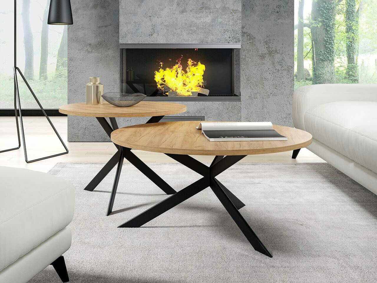 Комплект журнальных столиков Oswego 108 (Ремесло золотой дуб + Чёрный)