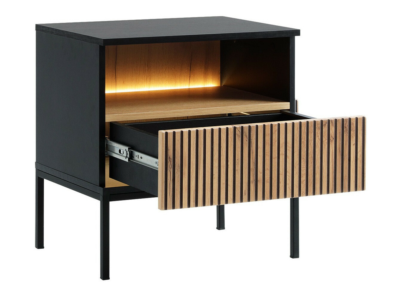 Прикроватная тумбочка Soferi 110 (Чёрный + Дуб вотан)