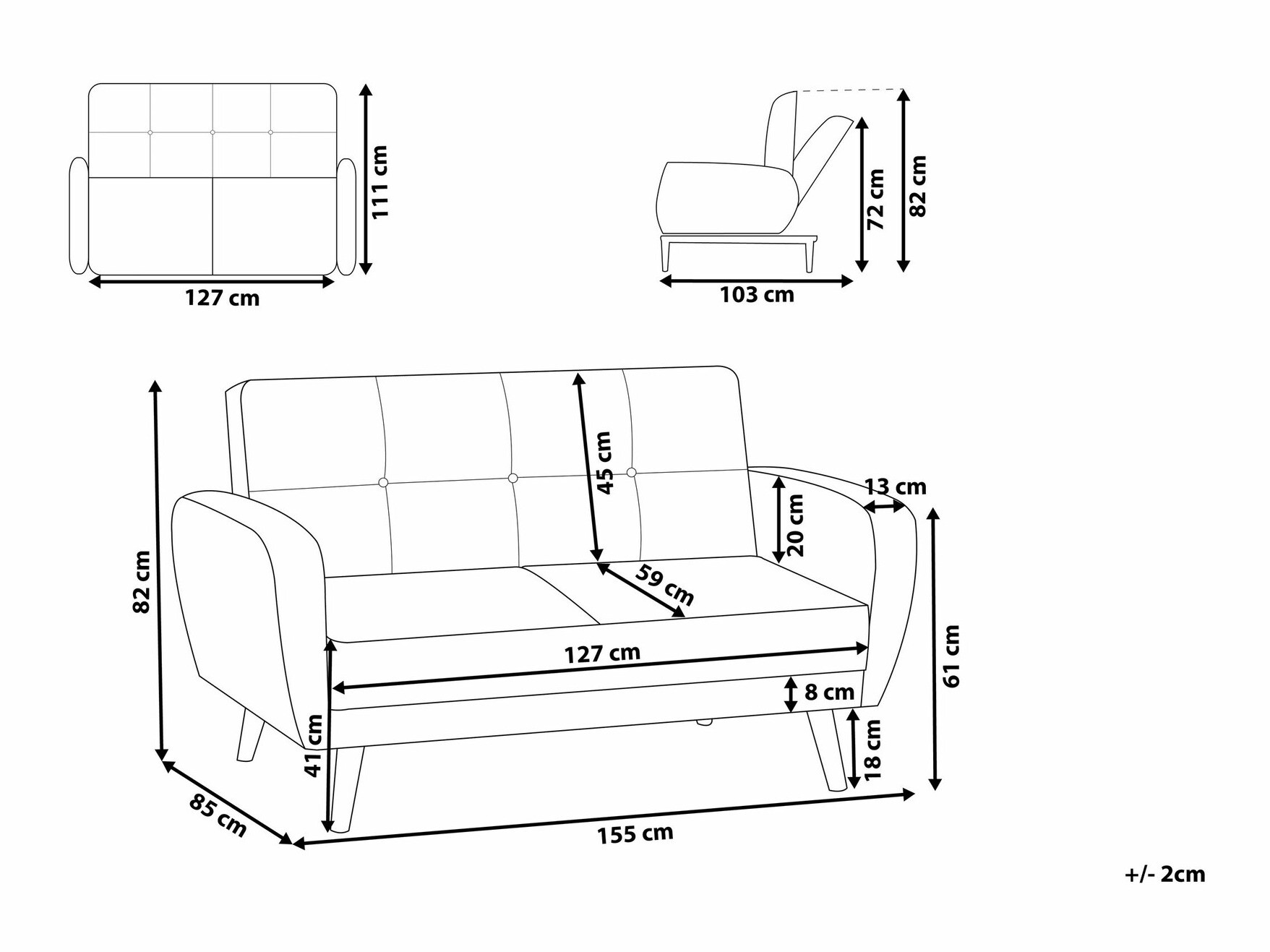 Dīvāns gulta Etlivi 103 (Melns)