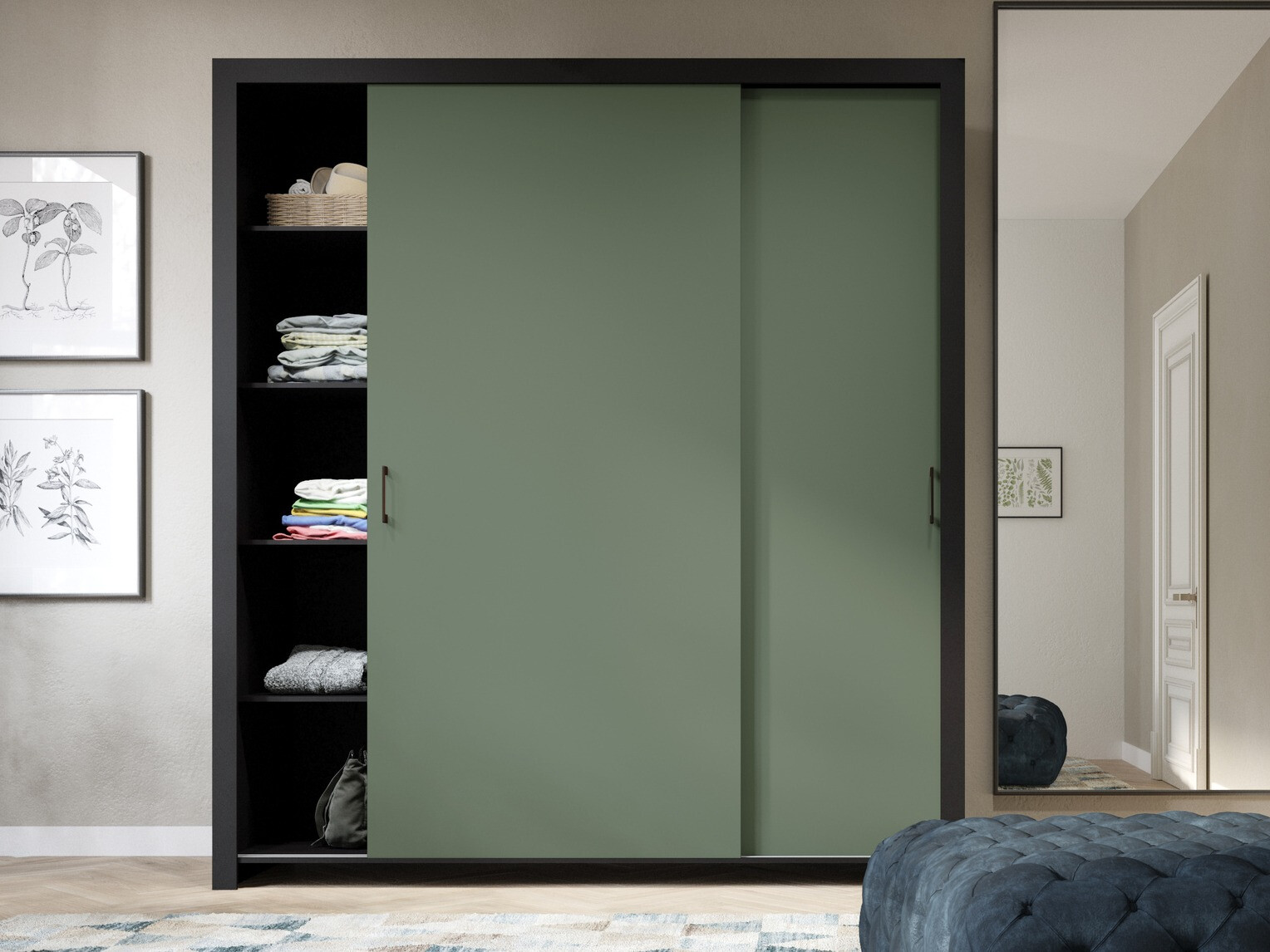 Skapis Murrieta 192 (Melns + Zaļš)